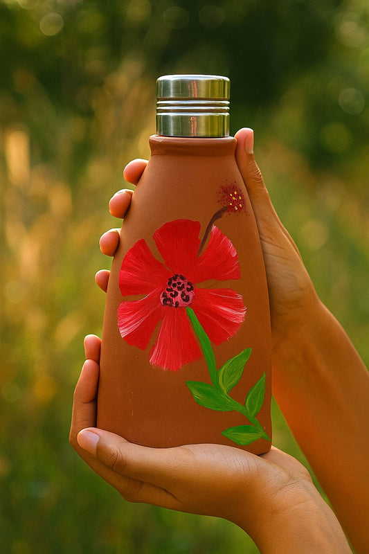 Terrabloom โ Hand Painted Clay Bottle - Hibiscus