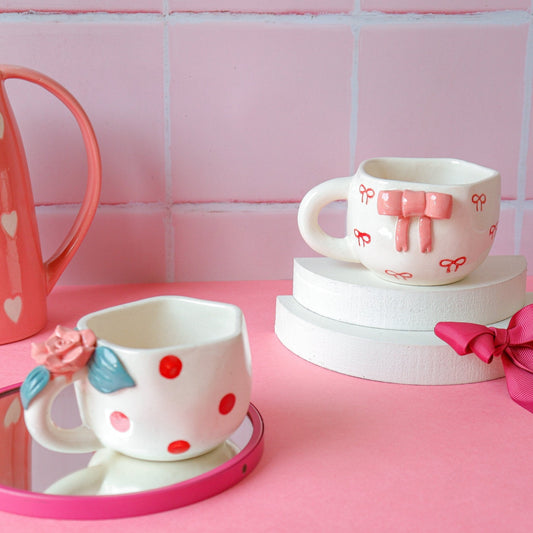 Bow and Roses Coffee Mugs Duo - Ceramic She Wrote