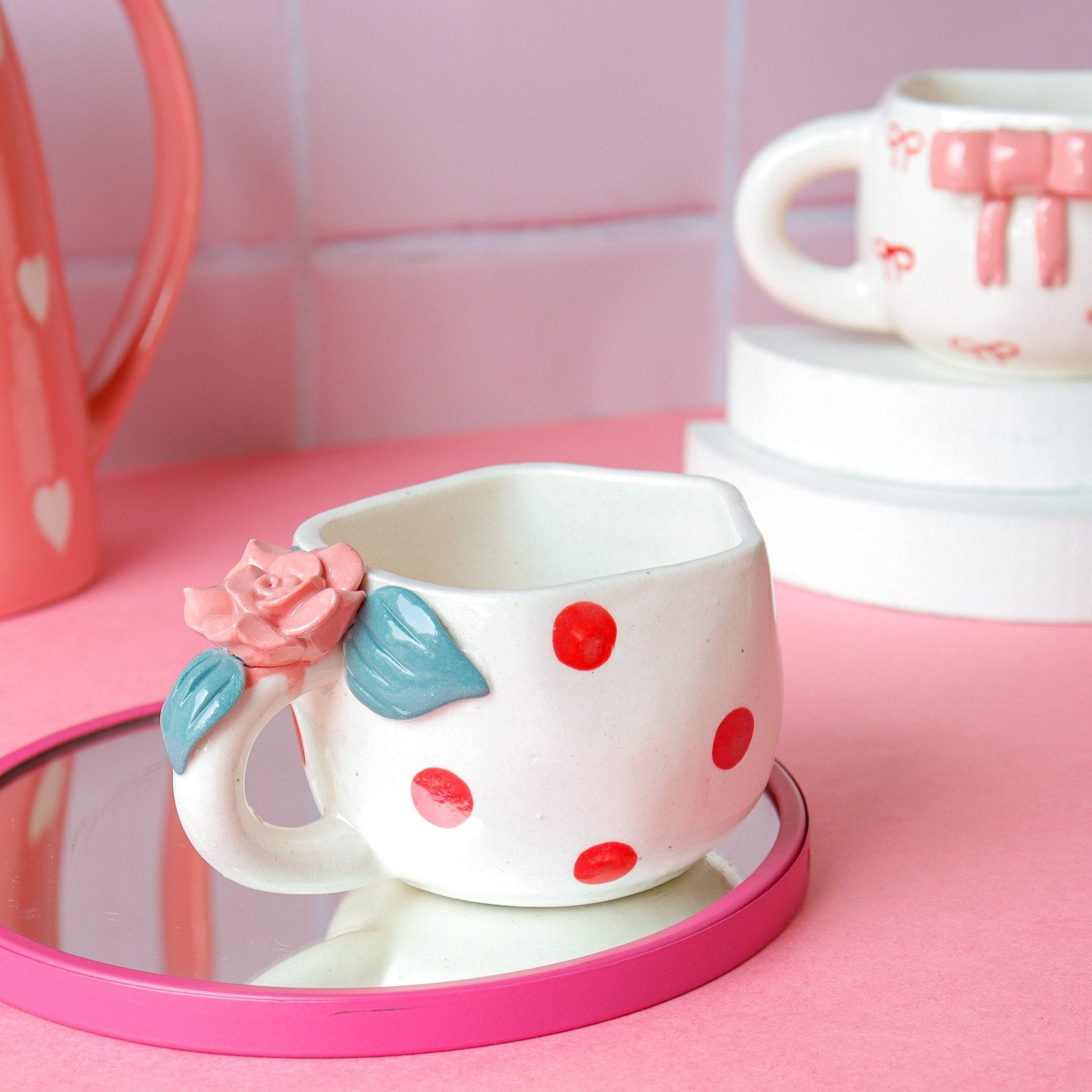 Bow and Roses Coffee Mugs Duo - Ceramic She Wrote