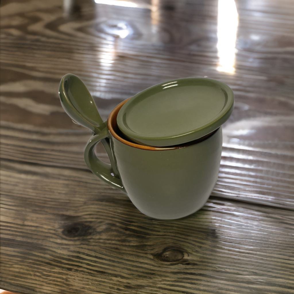 Ceramic Coffee Mug with Coaster/Lid and Spoon in Gloss Finish - Ceramic She Wrote
