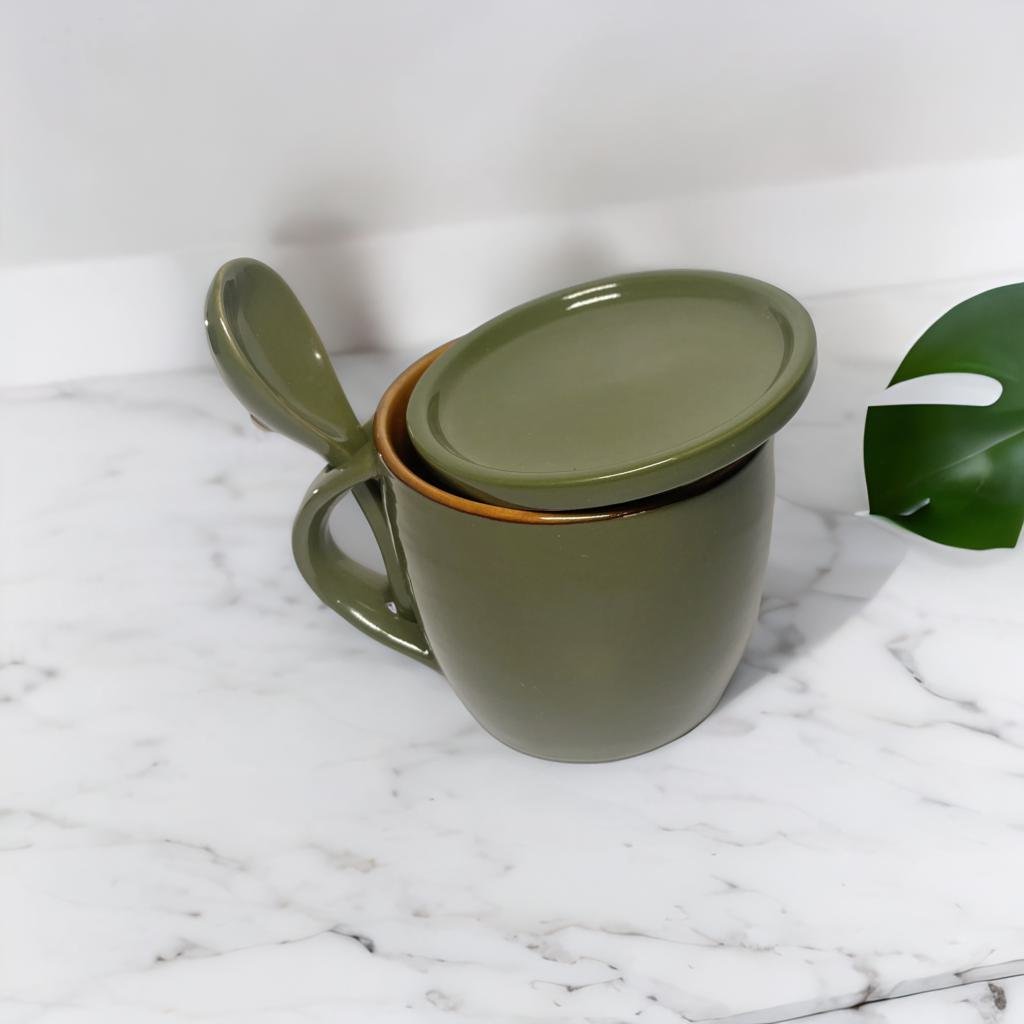 Ceramic Coffee Mug with Coaster/Lid and Spoon in Gloss Finish - Ceramic She Wrote