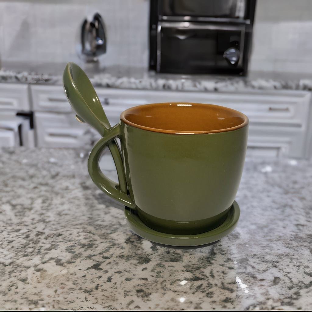 Ceramic Coffee Mug with Coaster/Lid and Spoon in Gloss Finish - Ceramic She Wrote