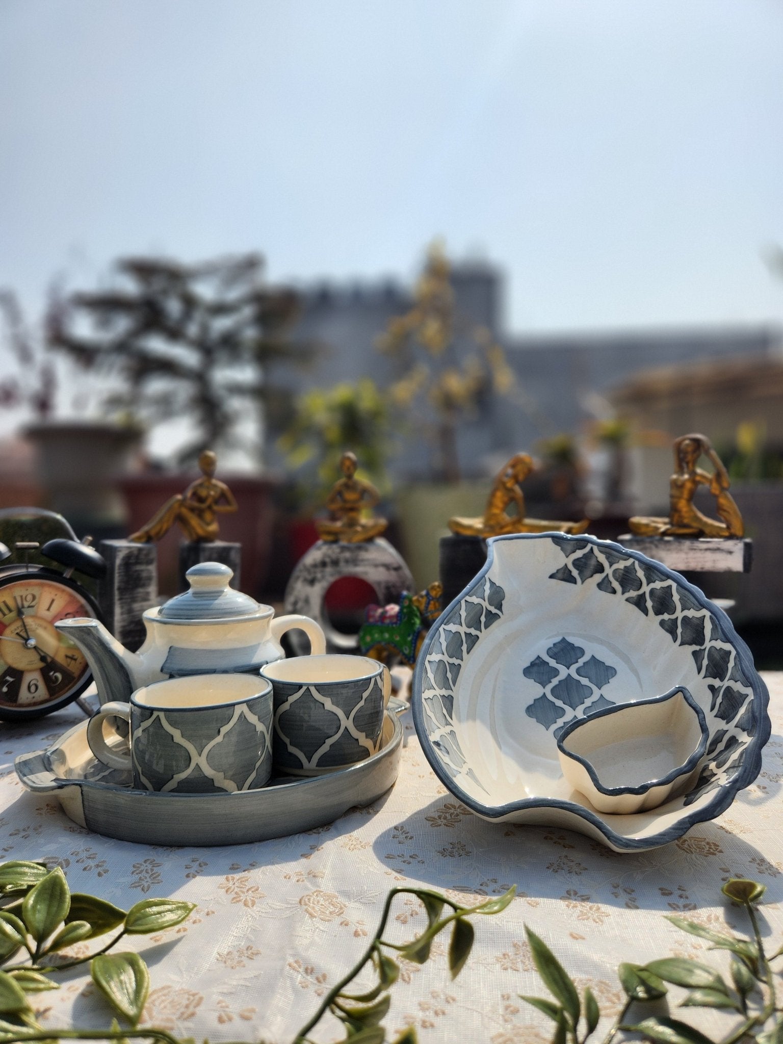 Ceramic Handcrafted Teapot Set with Snack Serving Platter - Ceramic She Wrote