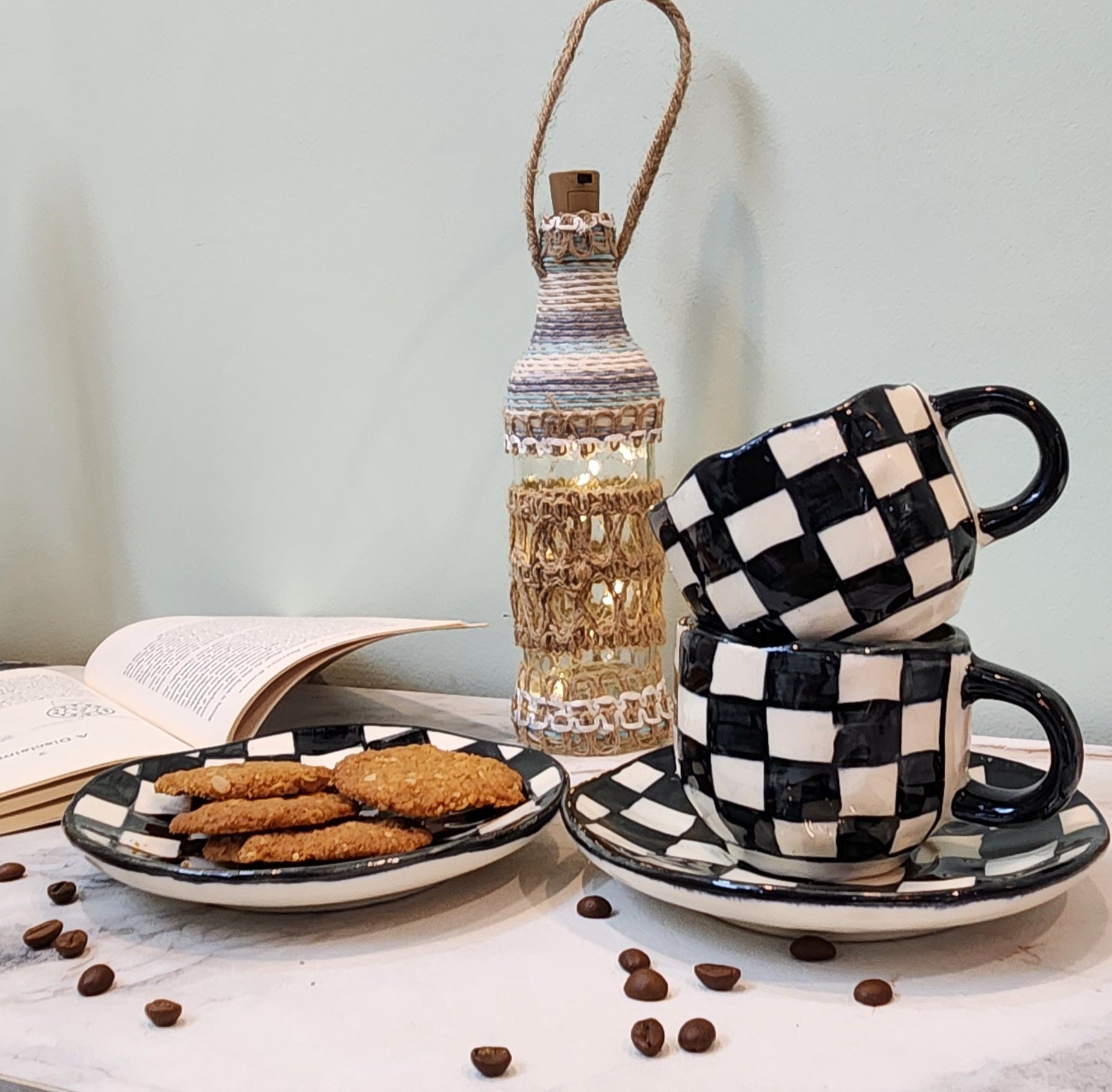 Check & Mate Ceramic Coffee & Tea Mugs with Saucers - Ceramic She Wrote