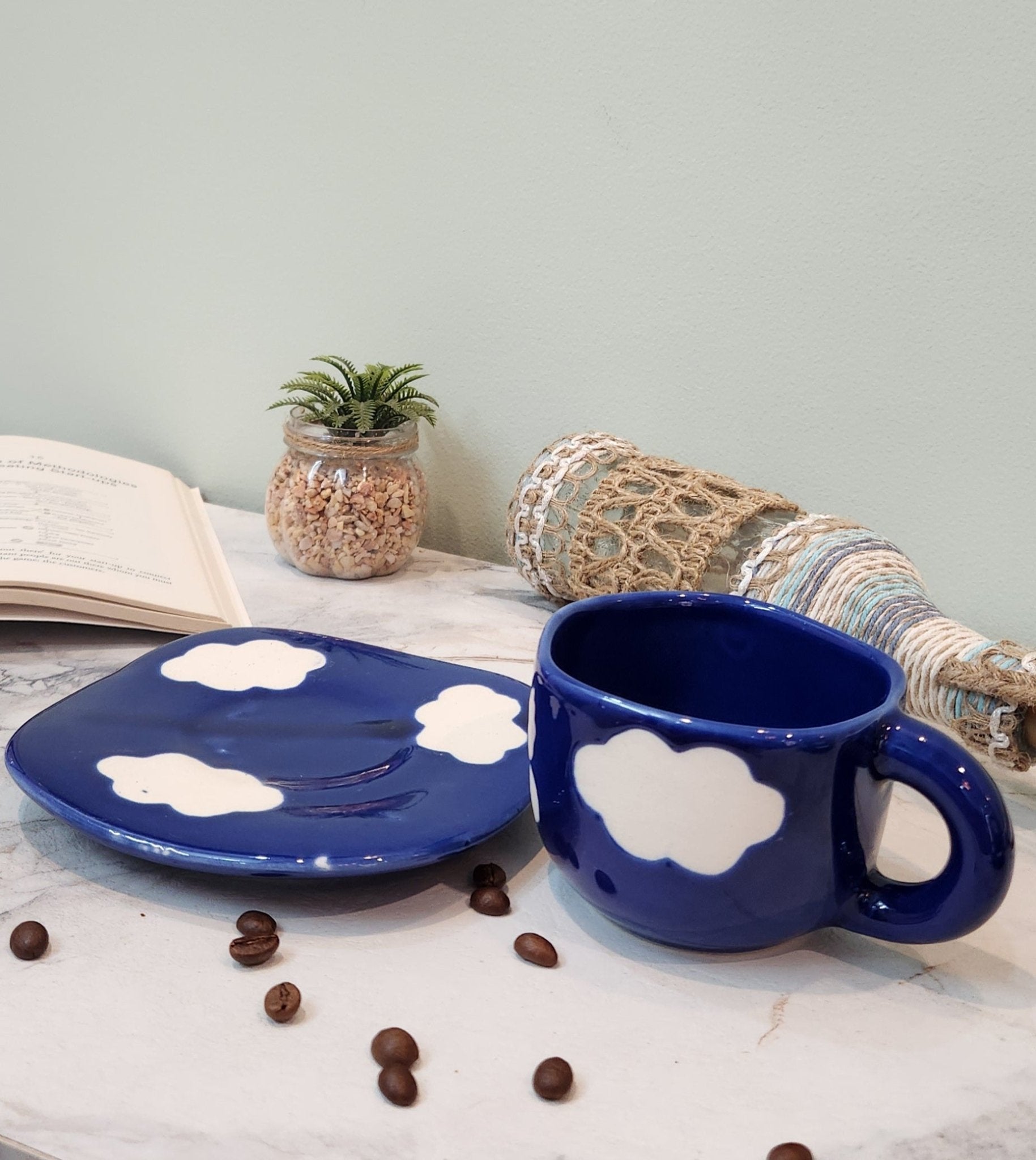 Dancing Clouds Ceramic Coffee & Tea Mugs with Saucer - Ceramic She Wrote