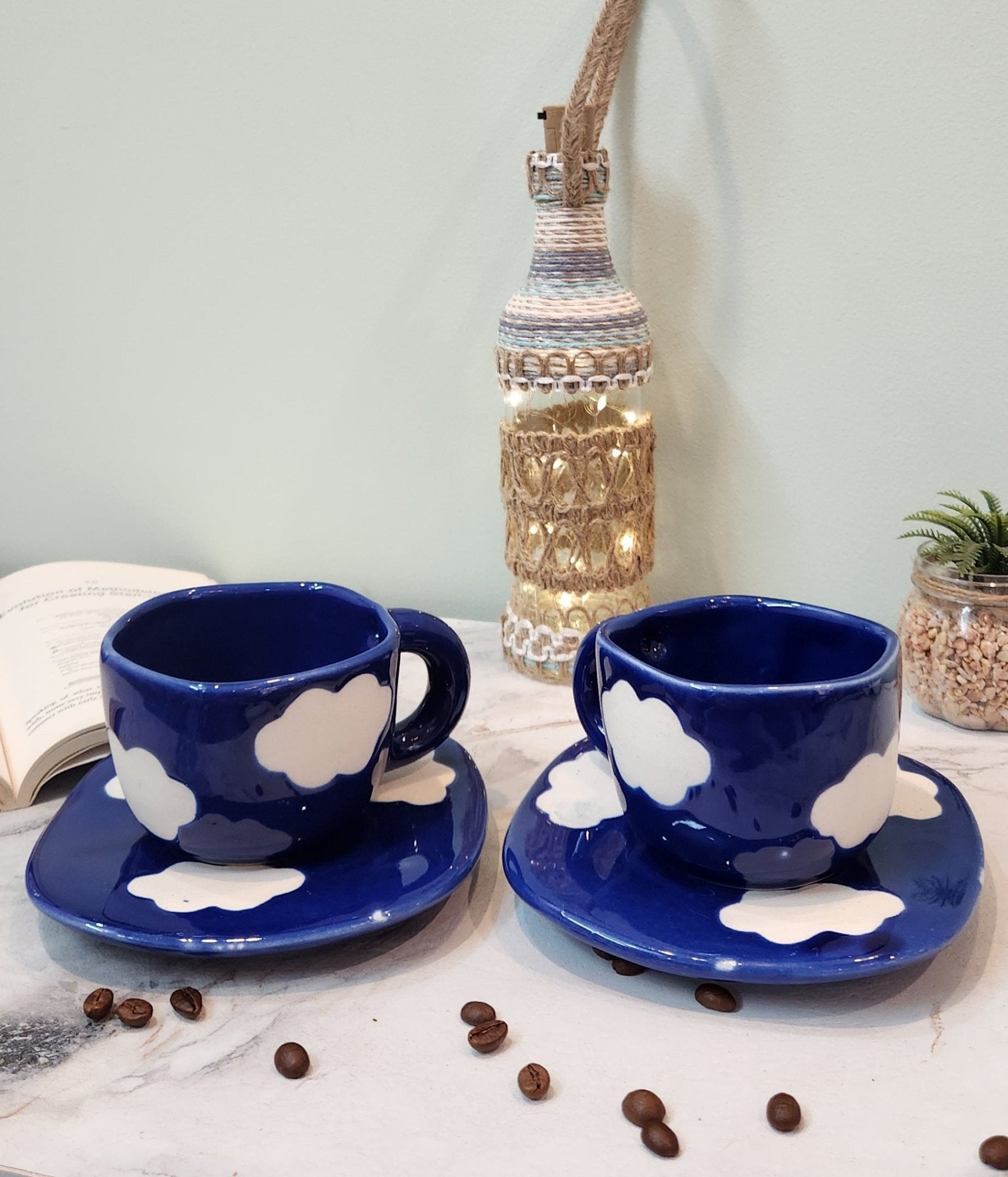 Dancing Clouds Ceramic Coffee & Tea Mugs with Saucer - Ceramic She Wrote