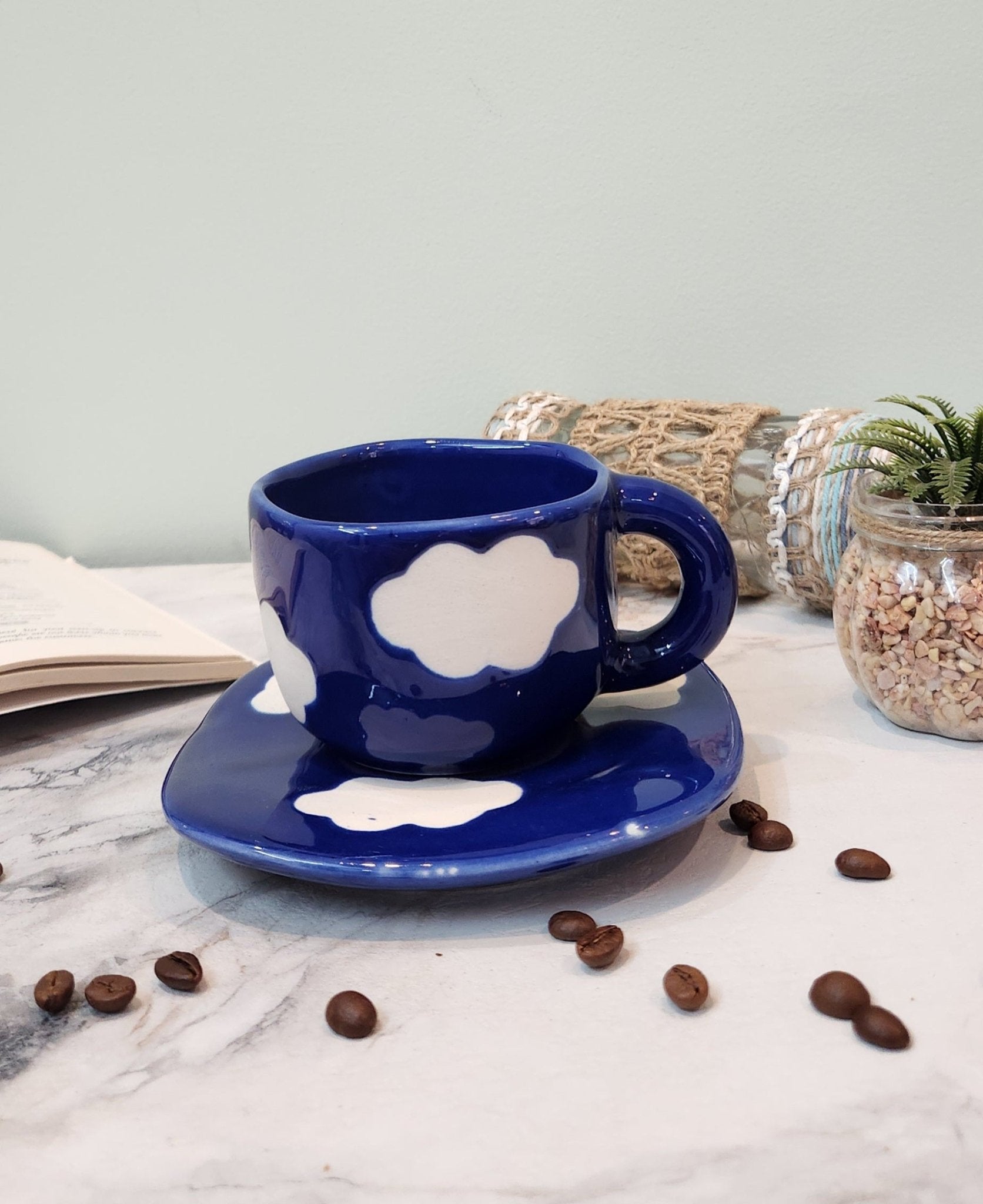 Dancing Clouds Ceramic Coffee & Tea Mugs with Saucer - Ceramic She Wrote
