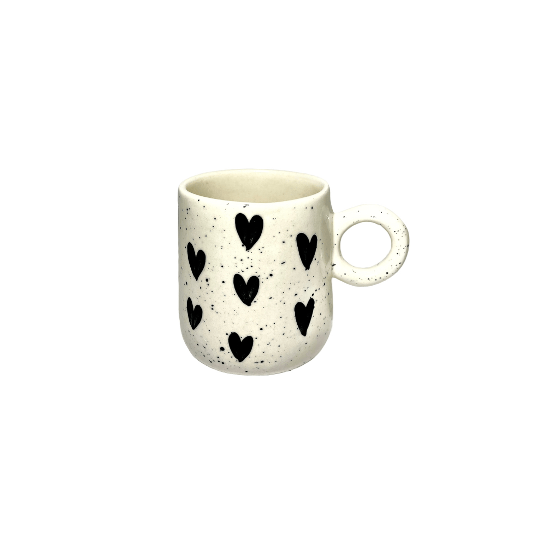 Handcrafted Ceramic Coffee Mugs in Black Heart Design - Ceramic She Wrote