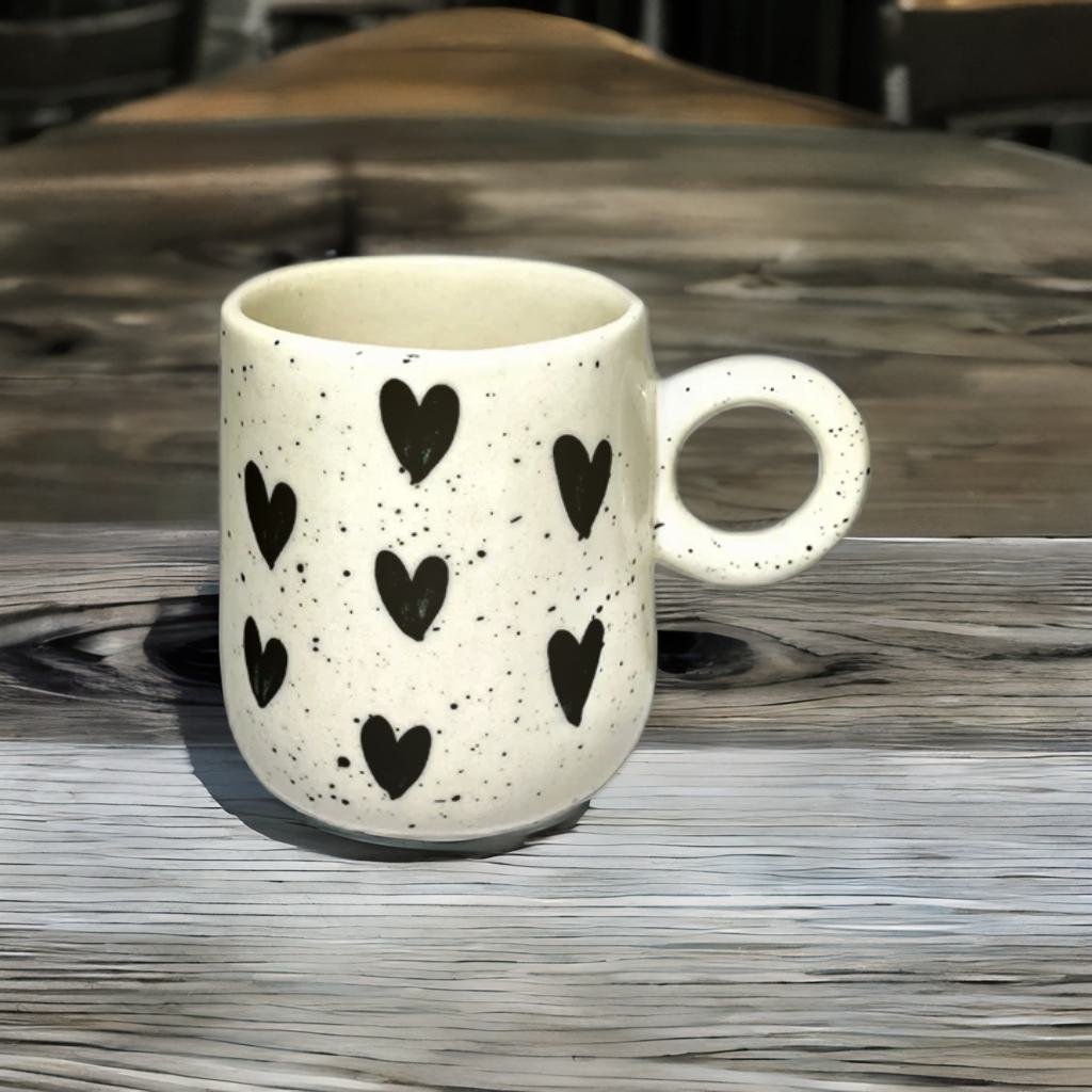 Handcrafted Ceramic Coffee Mugs in Black Heart Design - Ceramic She Wrote