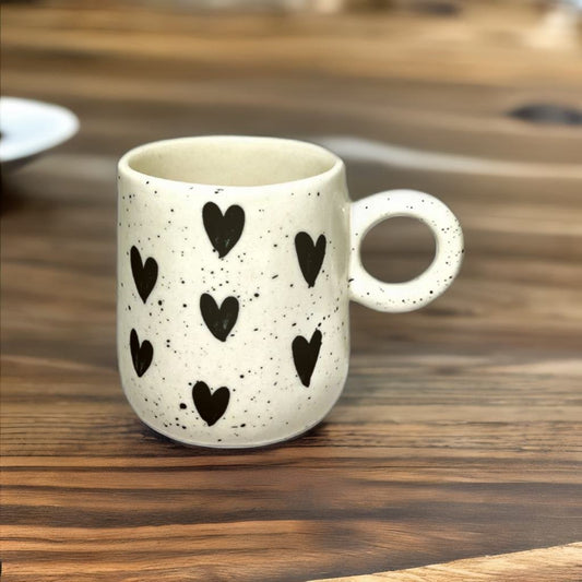 Handcrafted Ceramic Coffee Mugs in Black Heart Design - Ceramic She Wrote
