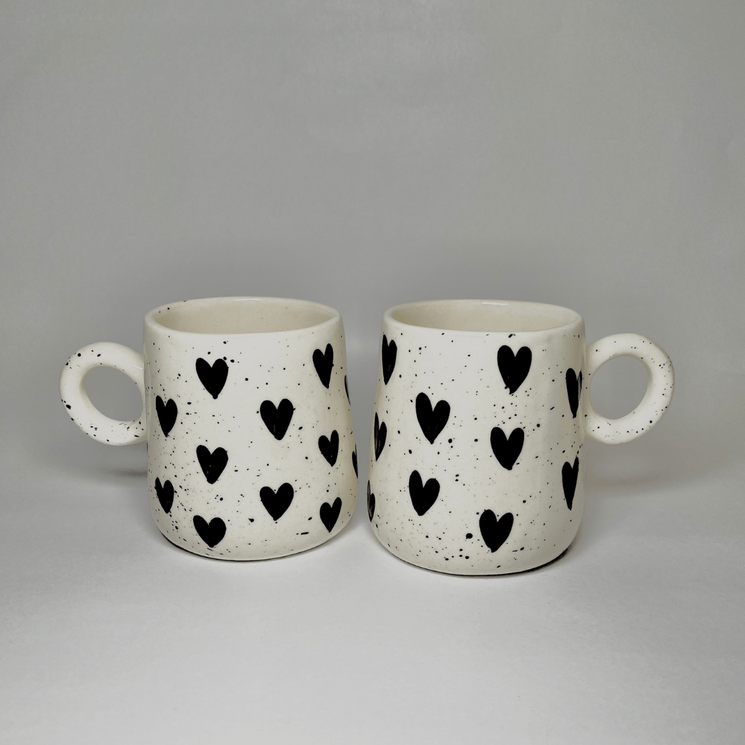 Handcrafted Ceramic Coffee Mugs in Black Heart Design - Ceramic She Wrote