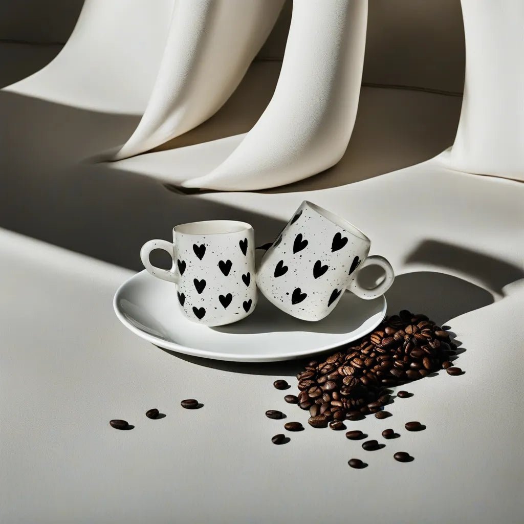 Handcrafted Ceramic Coffee Mugs in Black Heart Design - Ceramic She Wrote