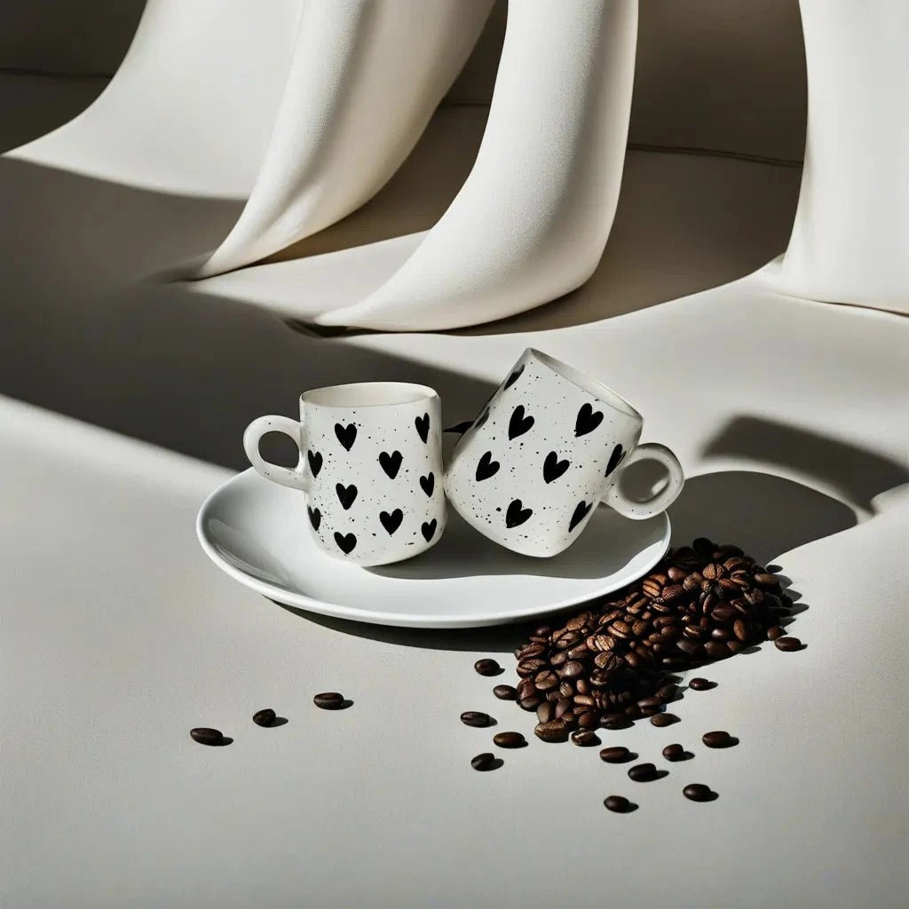 Handcrafted Ceramic Coffee Mugs in Black Heart Design - Ceramic She Wrote