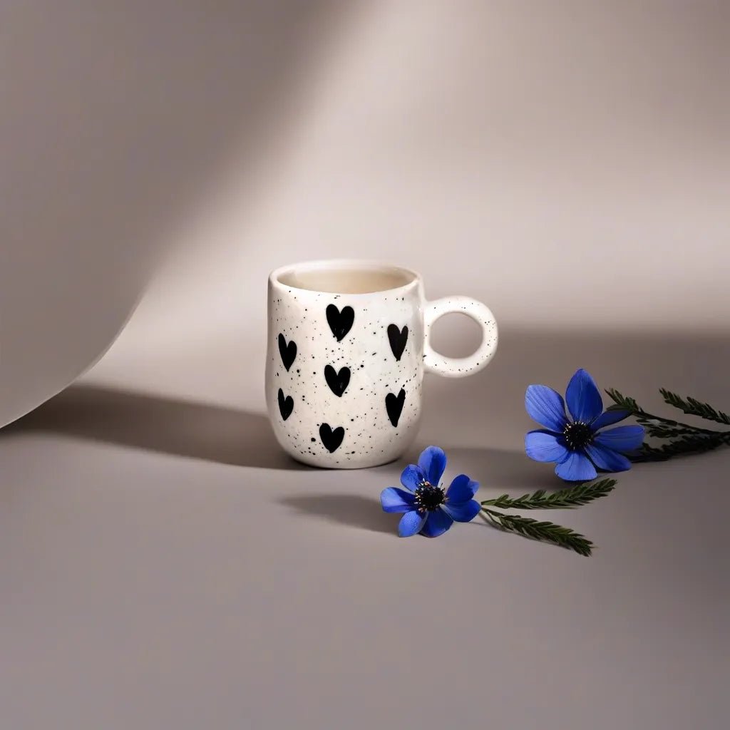 Handcrafted Ceramic Coffee Mugs in Black Heart Design - Ceramic She Wrote