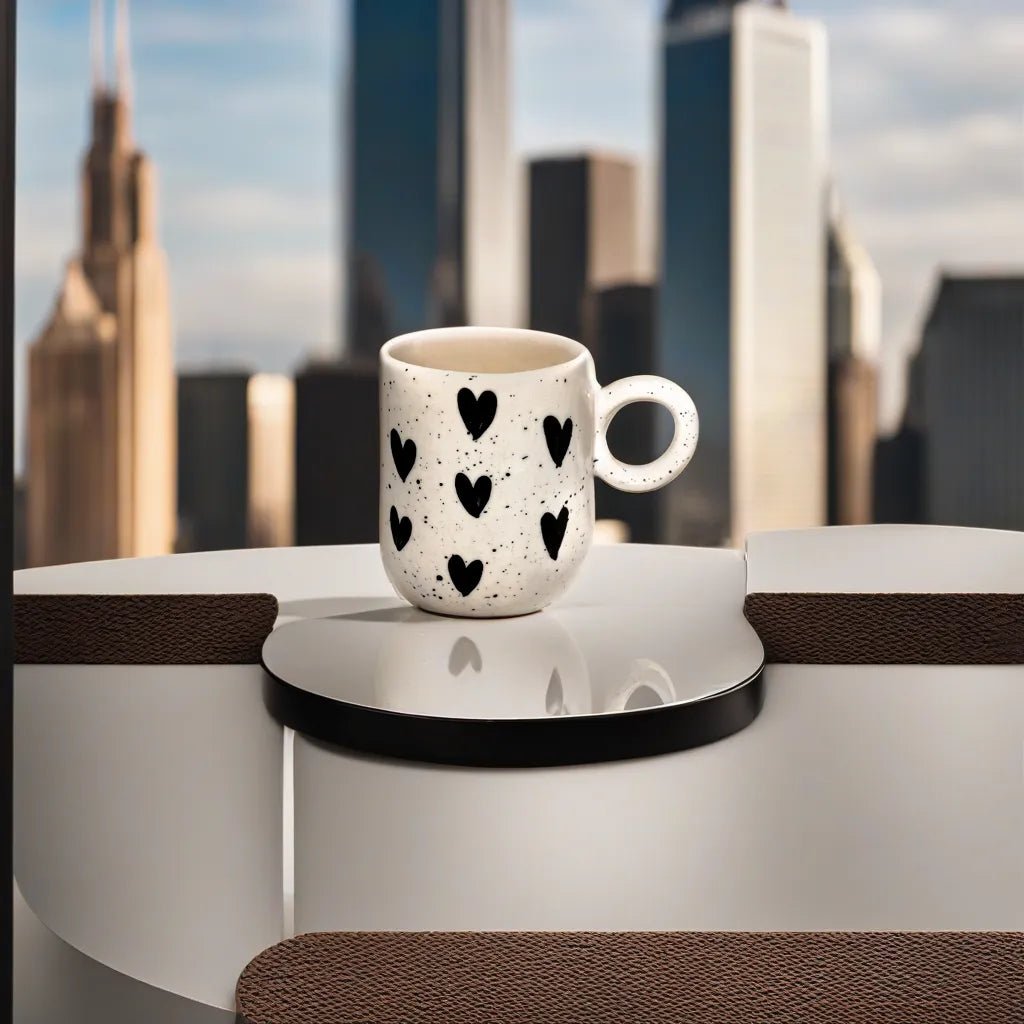 Handcrafted Ceramic Coffee Mugs in Black Heart Design - Ceramic She Wrote