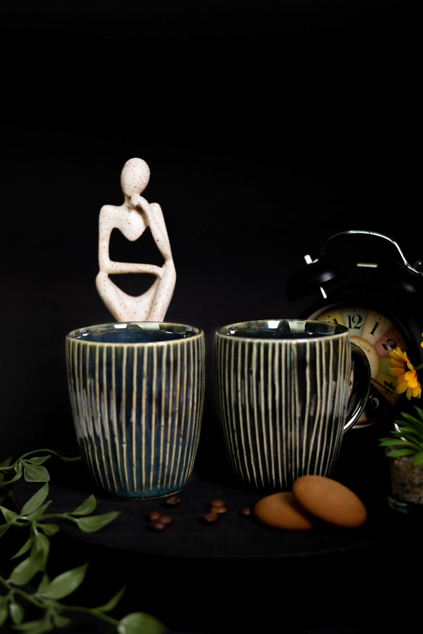 Handcrafted Ceramic Coffee Mugs with White Strips Design - Ceramic She Wrote