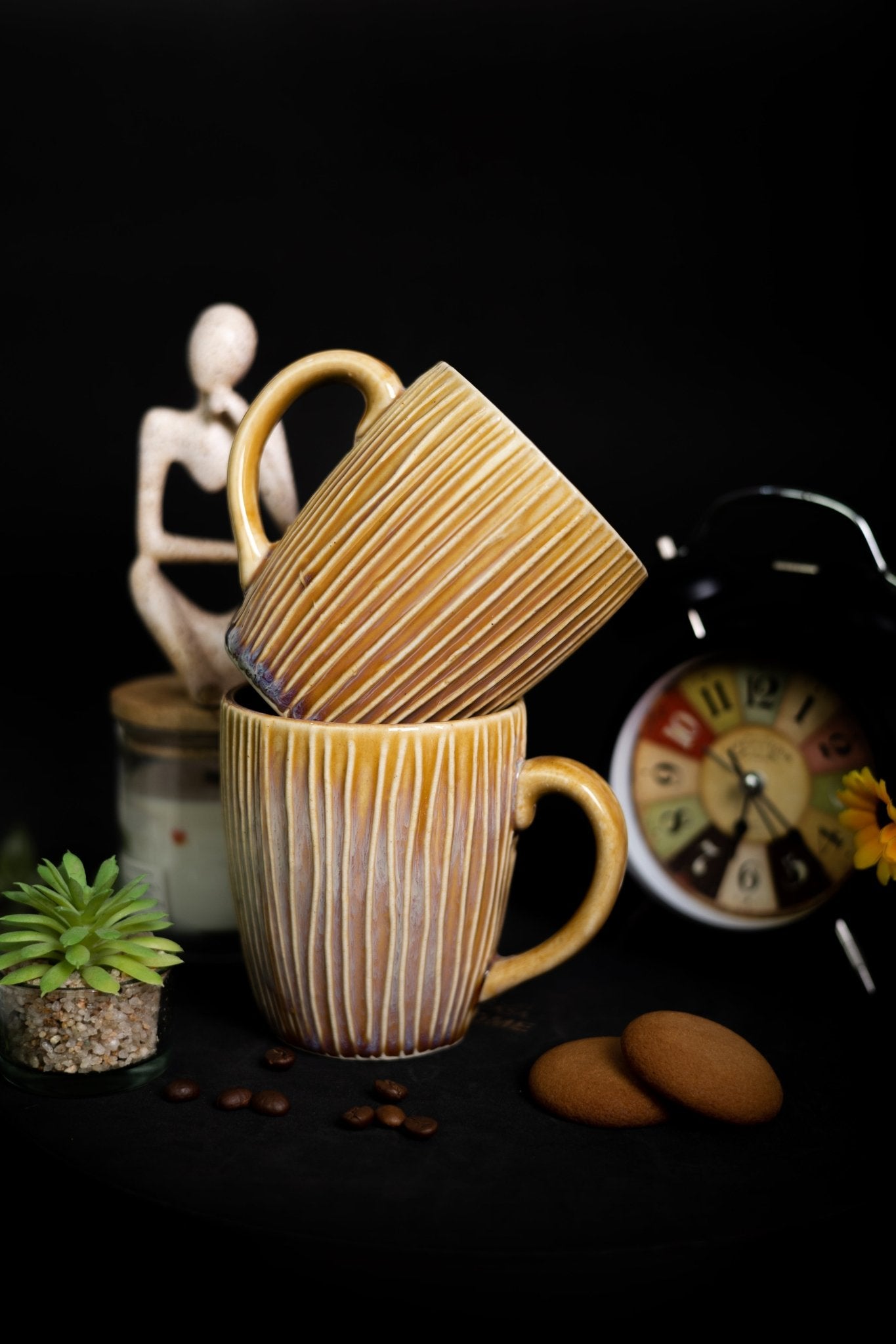 Handcrafted Ceramic Coffee Mugs with White Strips Design - Ceramic She Wrote