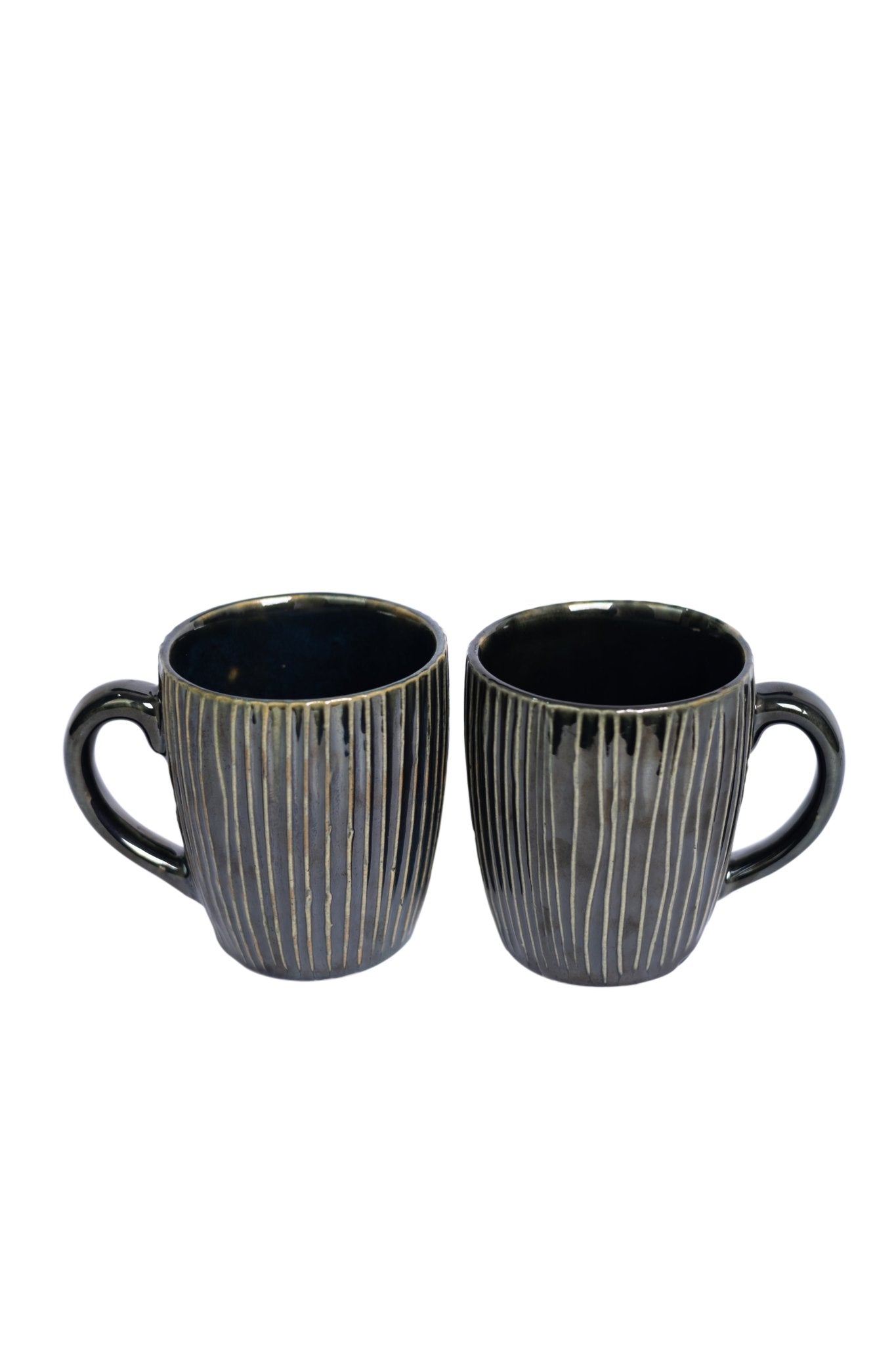 Handcrafted Ceramic Coffee Mugs with White Strips Design - Ceramic She Wrote