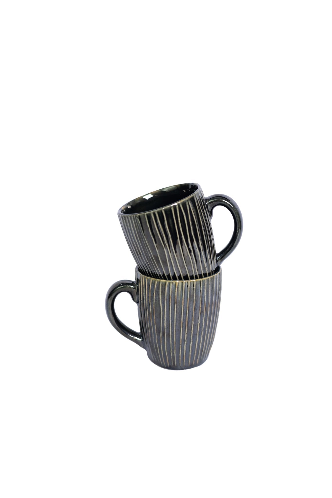 Handcrafted Ceramic Coffee Mugs with White Strips Design - Ceramic She Wrote