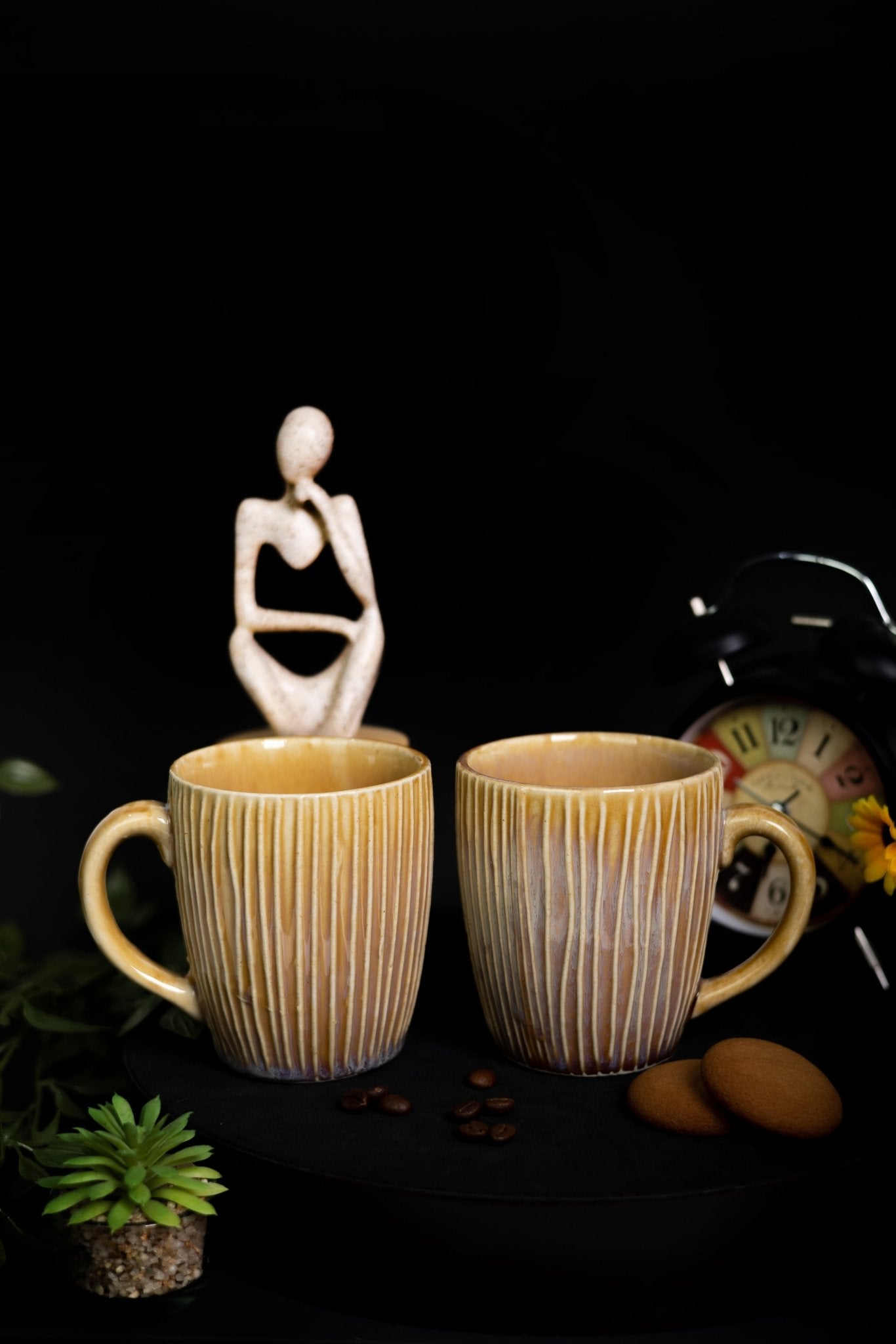 Handcrafted Ceramic Coffee Mugs with White Strips Design - Ceramic She Wrote