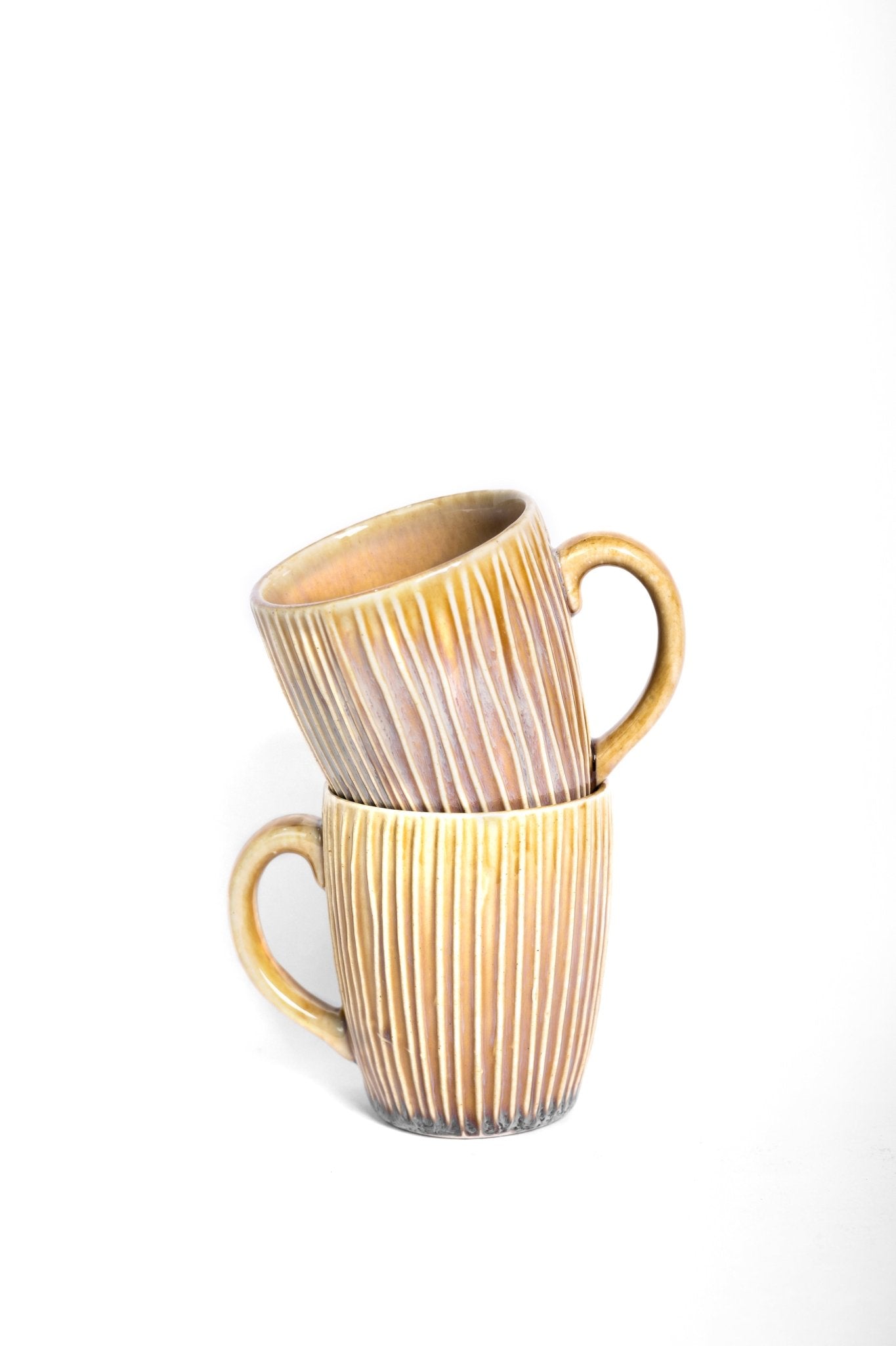 Handcrafted Ceramic Coffee Mugs with White Strips Design - Ceramic She Wrote