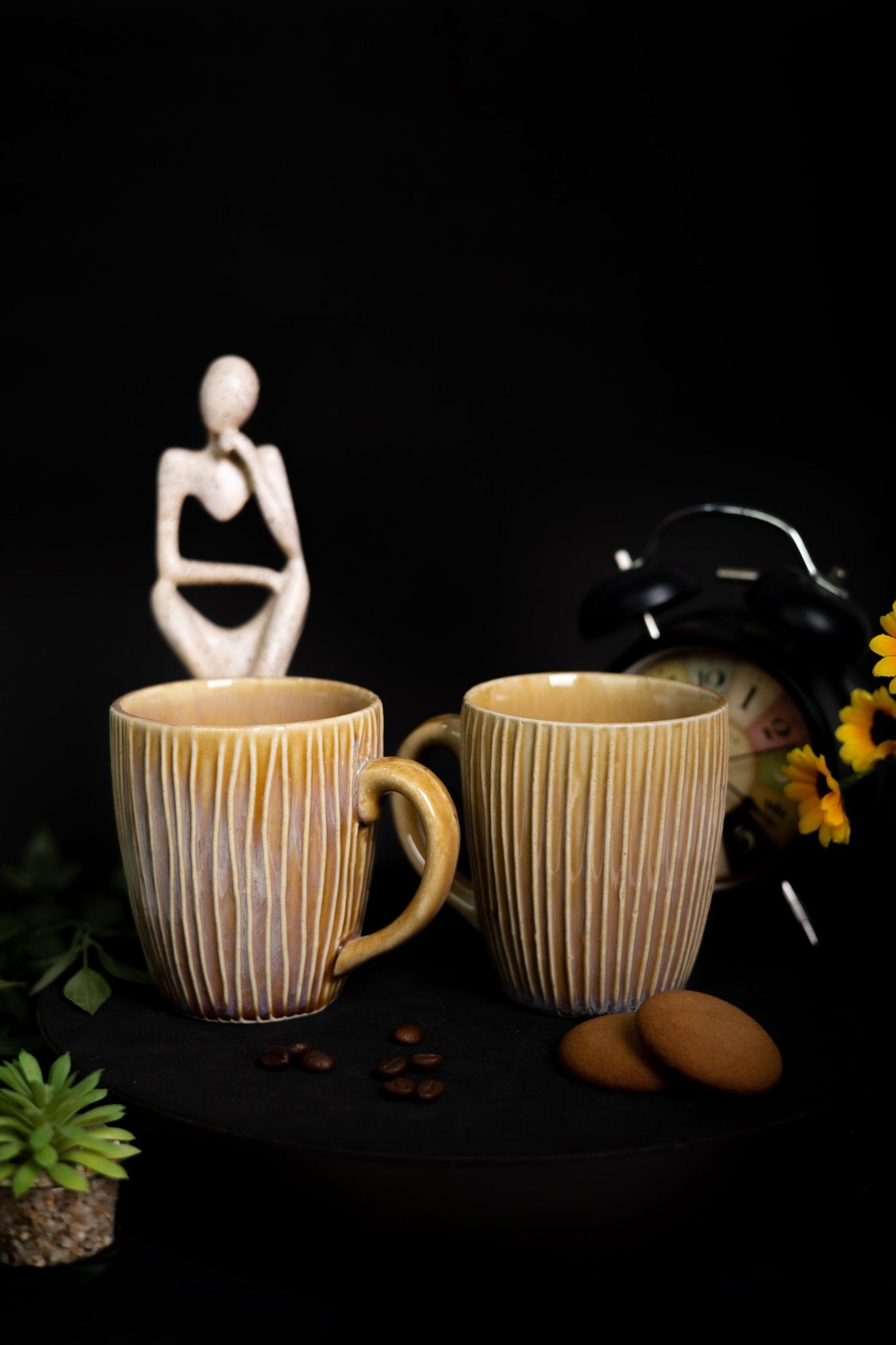 Handcrafted Ceramic Coffee Mugs with White Strips Design - Ceramic She Wrote