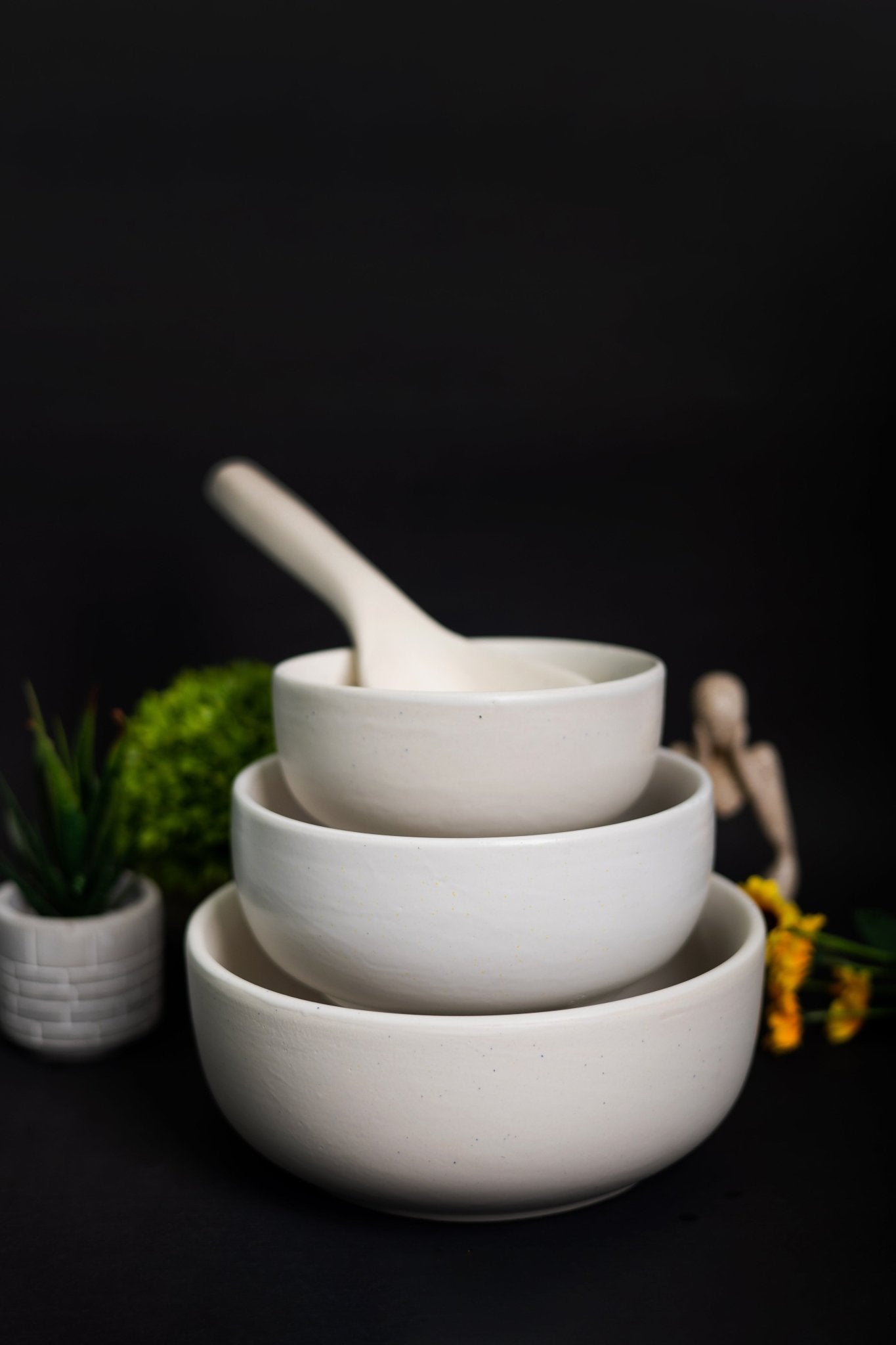 Handcrafted Ceramic Set of 3 Serving Curry Bowls with Serving Spoon - Ceramic She Wrote