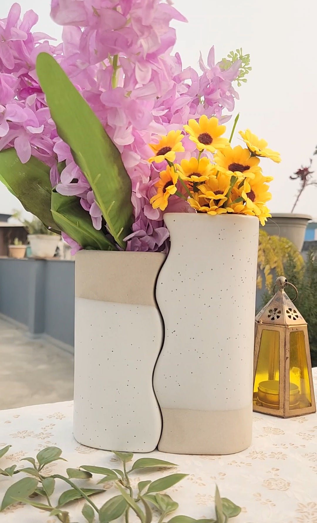 Handcrafted Modern Art Ceramic Flower and Pampas Vase - Ceramic She Wrote