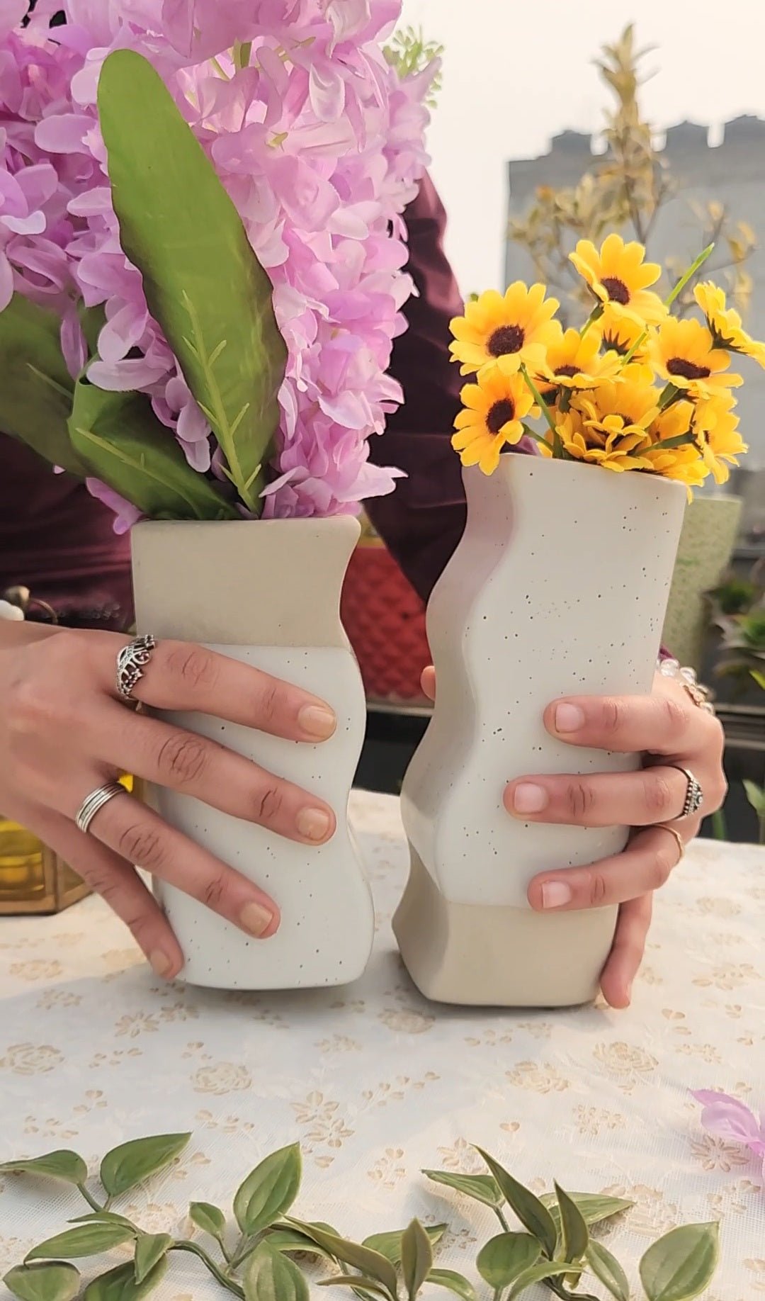 Handcrafted Modern Art Ceramic Flower and Pampas Vase - Ceramic She Wrote