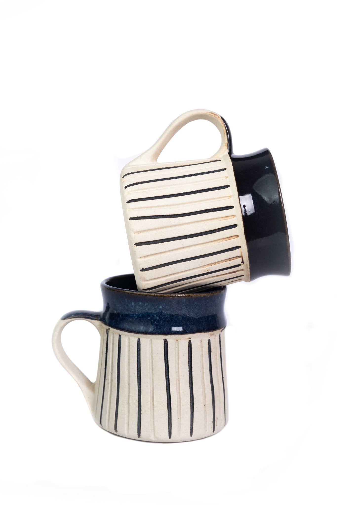 Handmade Ceramic Muddy Strips Coffee and Milk Mugs - Ceramic She Wrote