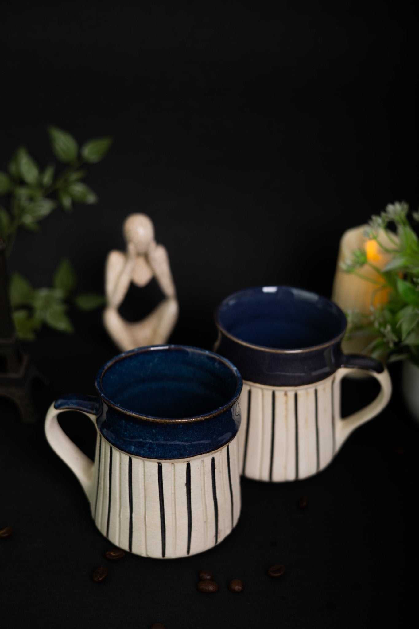 Handmade Ceramic Muddy Strips Coffee and Milk Mugs - Ceramic She Wrote