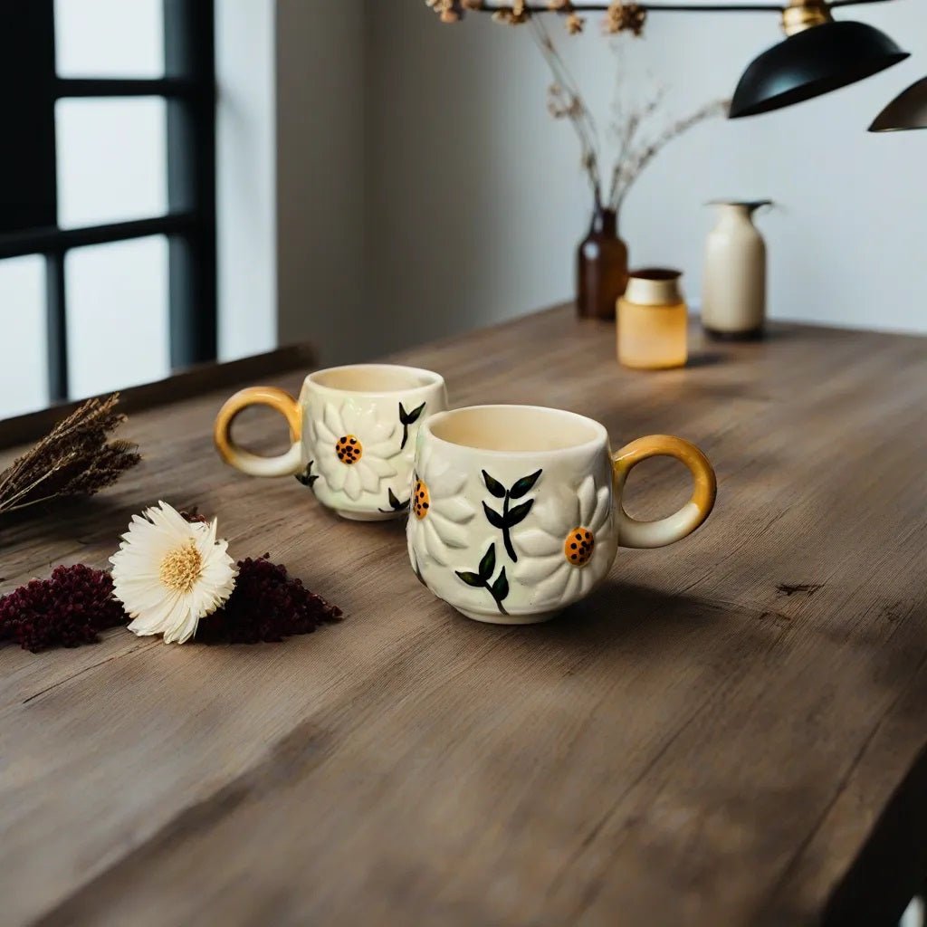 Handmade Ceramics Fresh Sunflower Coffee Mugs - Ceramic She Wrote