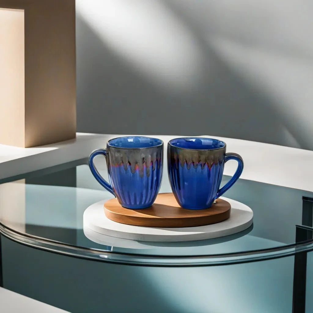 Handmade set of 4 Coffee Mugs with Snack Serving Platter - Ceramic She Wrote