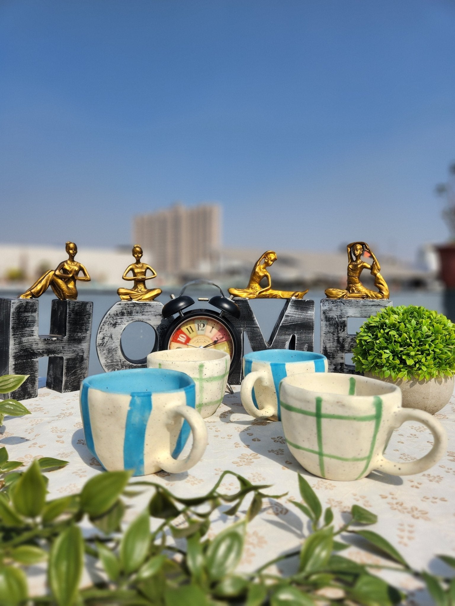 Handmade Set of 4 Trendy Mugs with Snack Serving Platter - Ceramic She Wrote