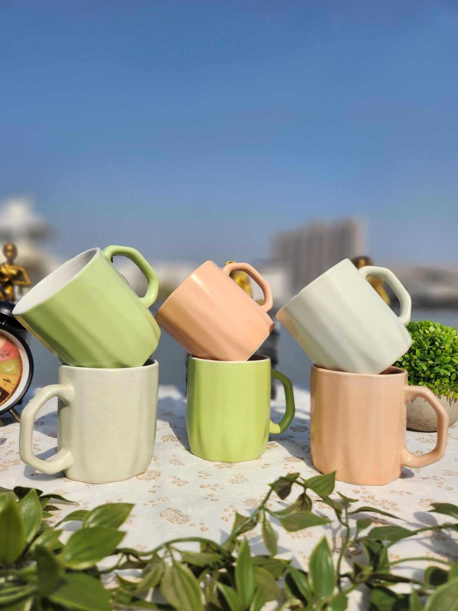Handmade set of 6 Coffee Mugs with Snack Serving Platter - Ceramic She Wrote