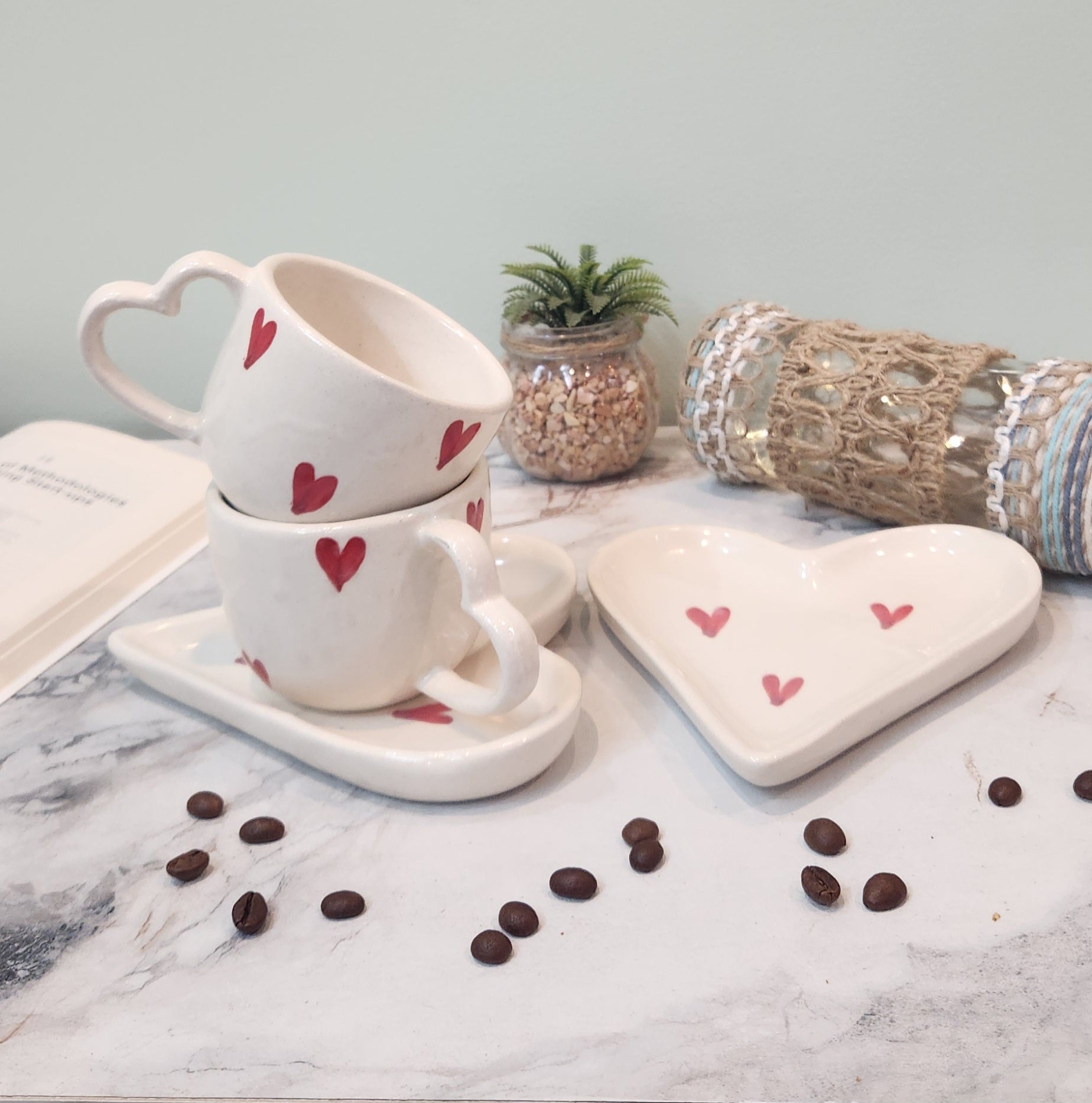 Heart to Heart Ceramic Coffee & Tea Mugs with Saucer - Ceramic She Wrote