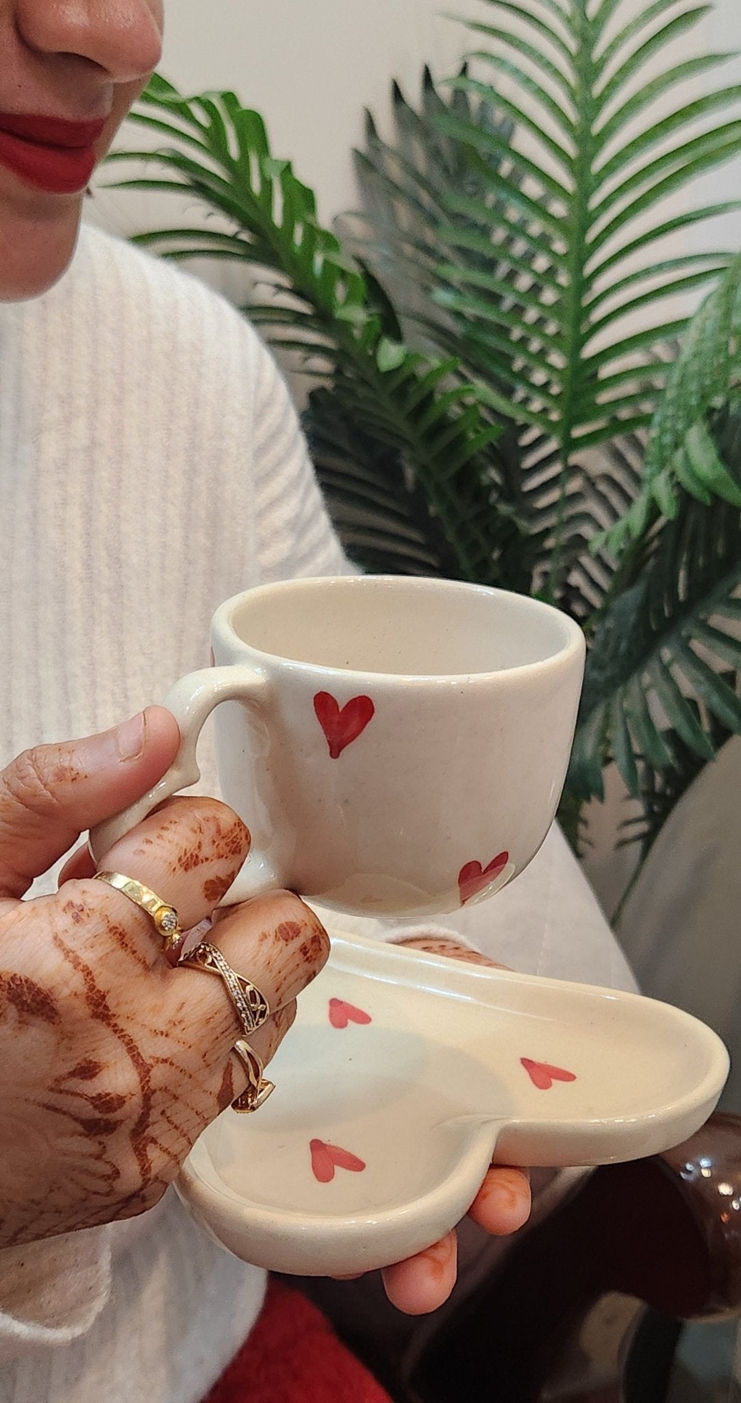 Heart to Heart Ceramic Coffee & Tea Mugs with Saucer - Ceramic She Wrote