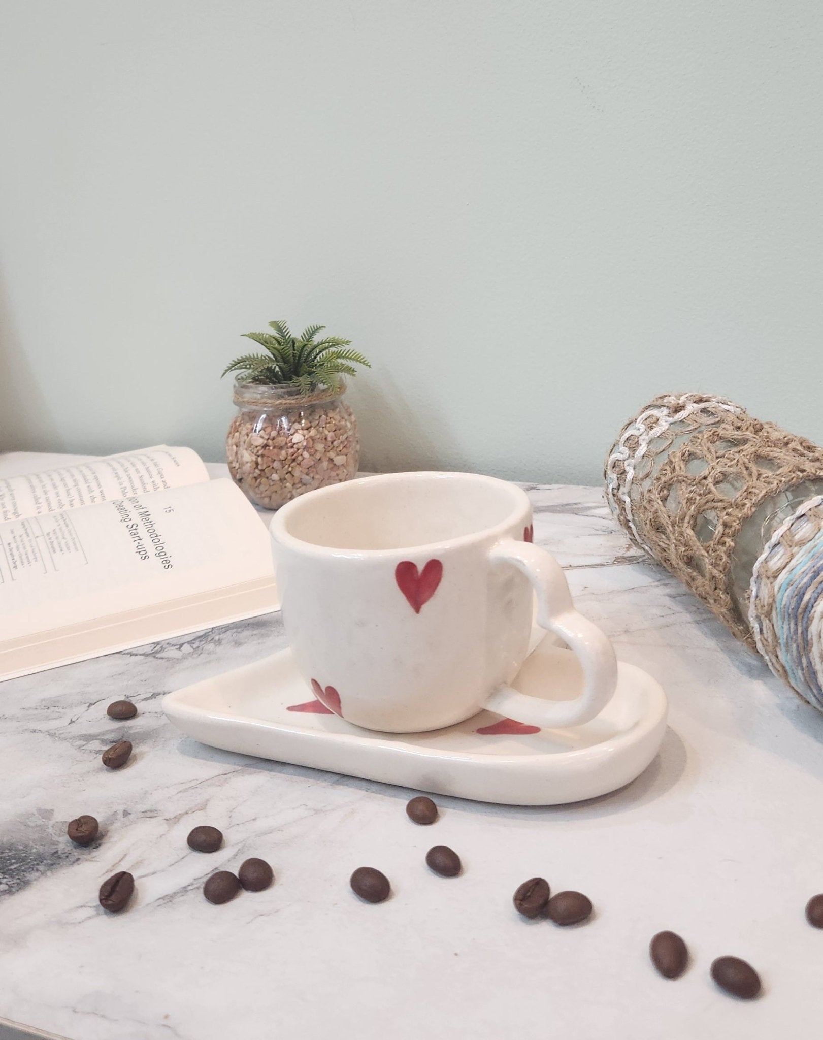 Heart to Heart Ceramic Coffee & Tea Mugs with Saucer - Ceramic She Wrote