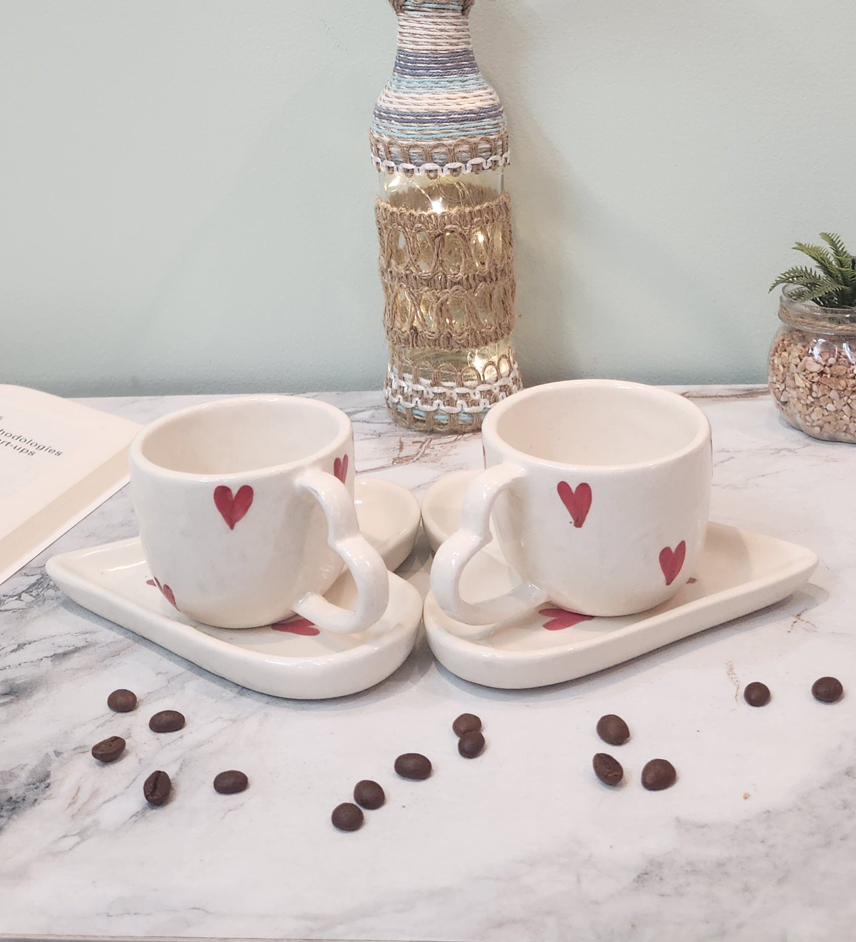Heart to Heart Ceramic Coffee & Tea Mugs with Saucer - Ceramic She Wrote