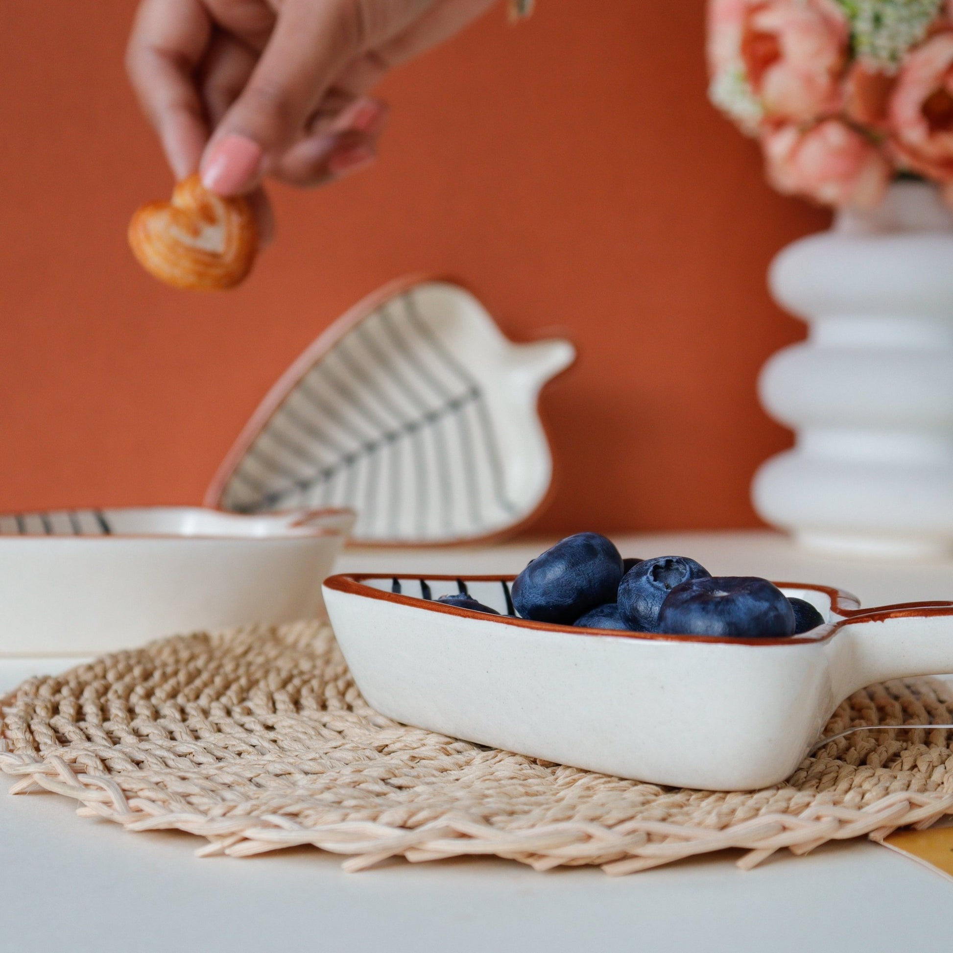 Leafy Elegance Snack and Dessert Serving Platter Trio - Ceramic She Wrote