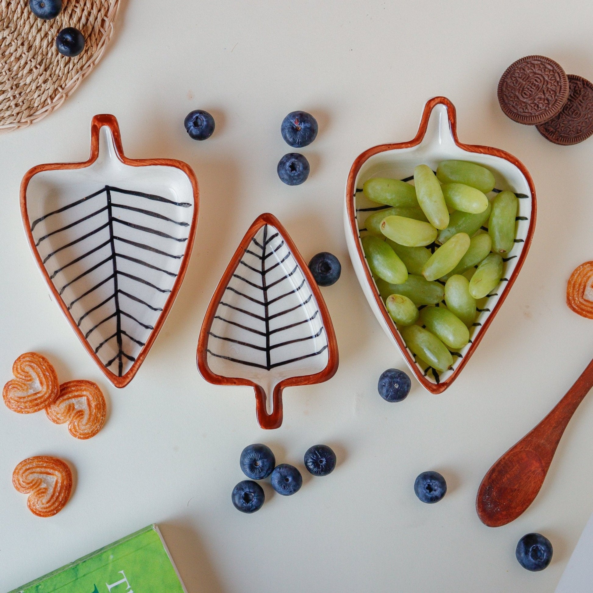 Leafy Elegance Snack and Dessert Serving Platter Trio - Ceramic She Wrote