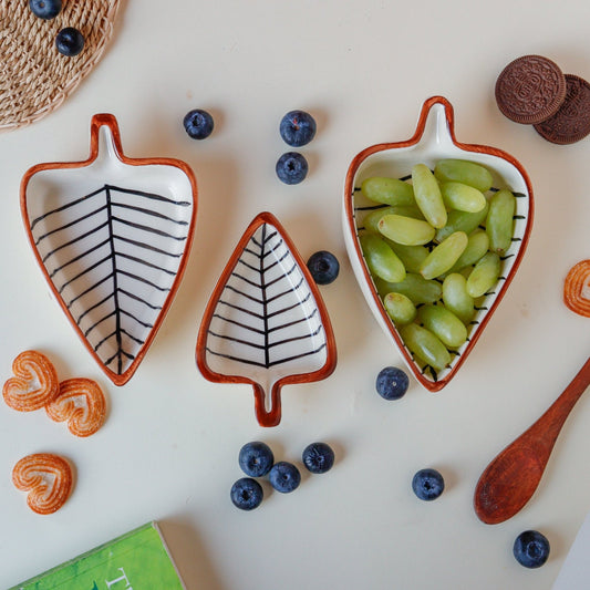 Leafy Elegance Snack and Dessert Serving Platter Trio - Ceramic She Wrote