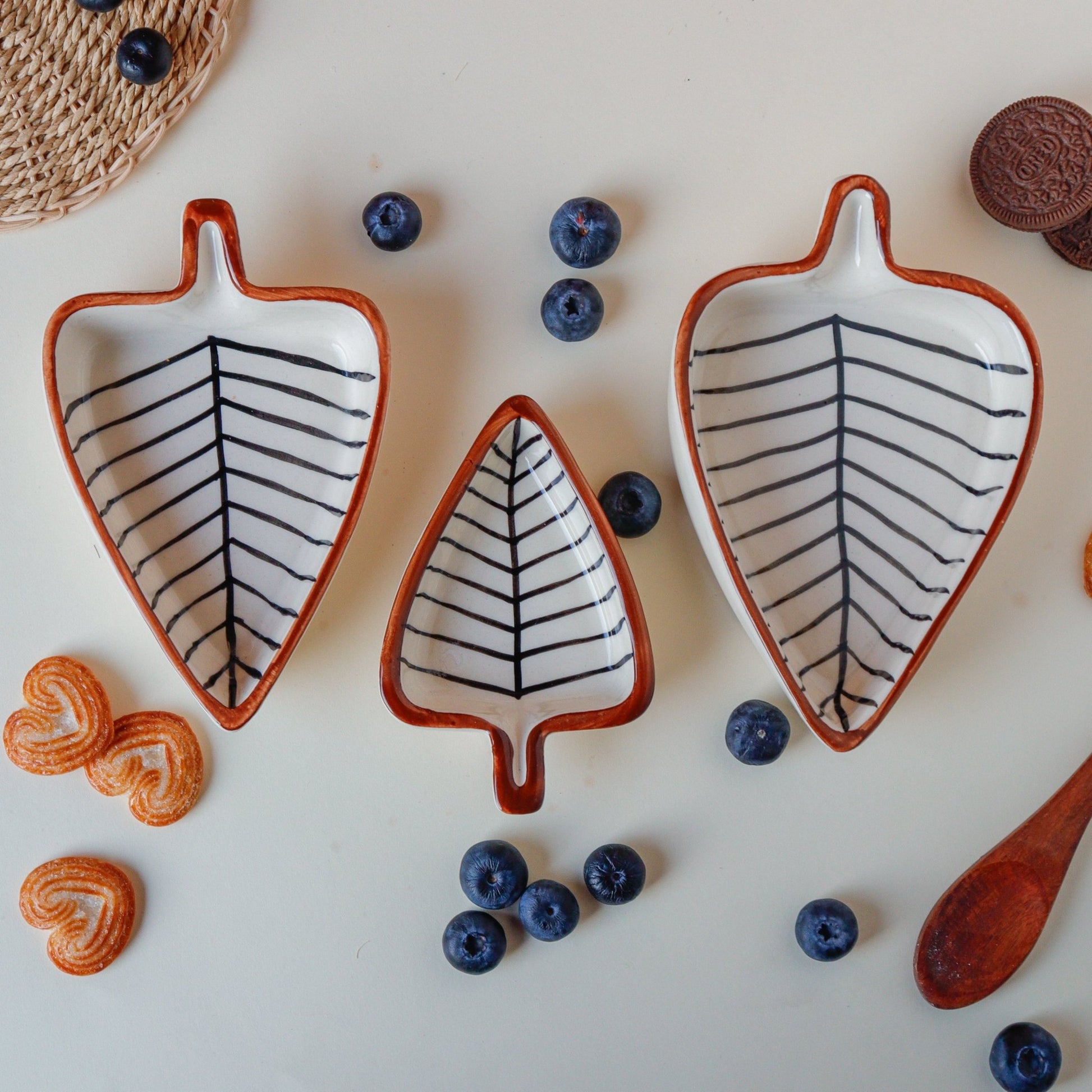 Leafy Elegance Snack and Dessert Serving Platter Trio - Ceramic She Wrote