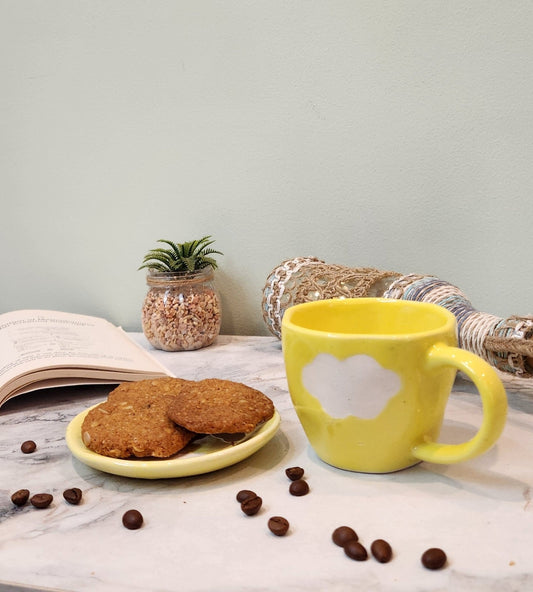Lemon and Clouds Ceramic Coffee & Tea Mugs with Saucer - Ceramic She Wrote