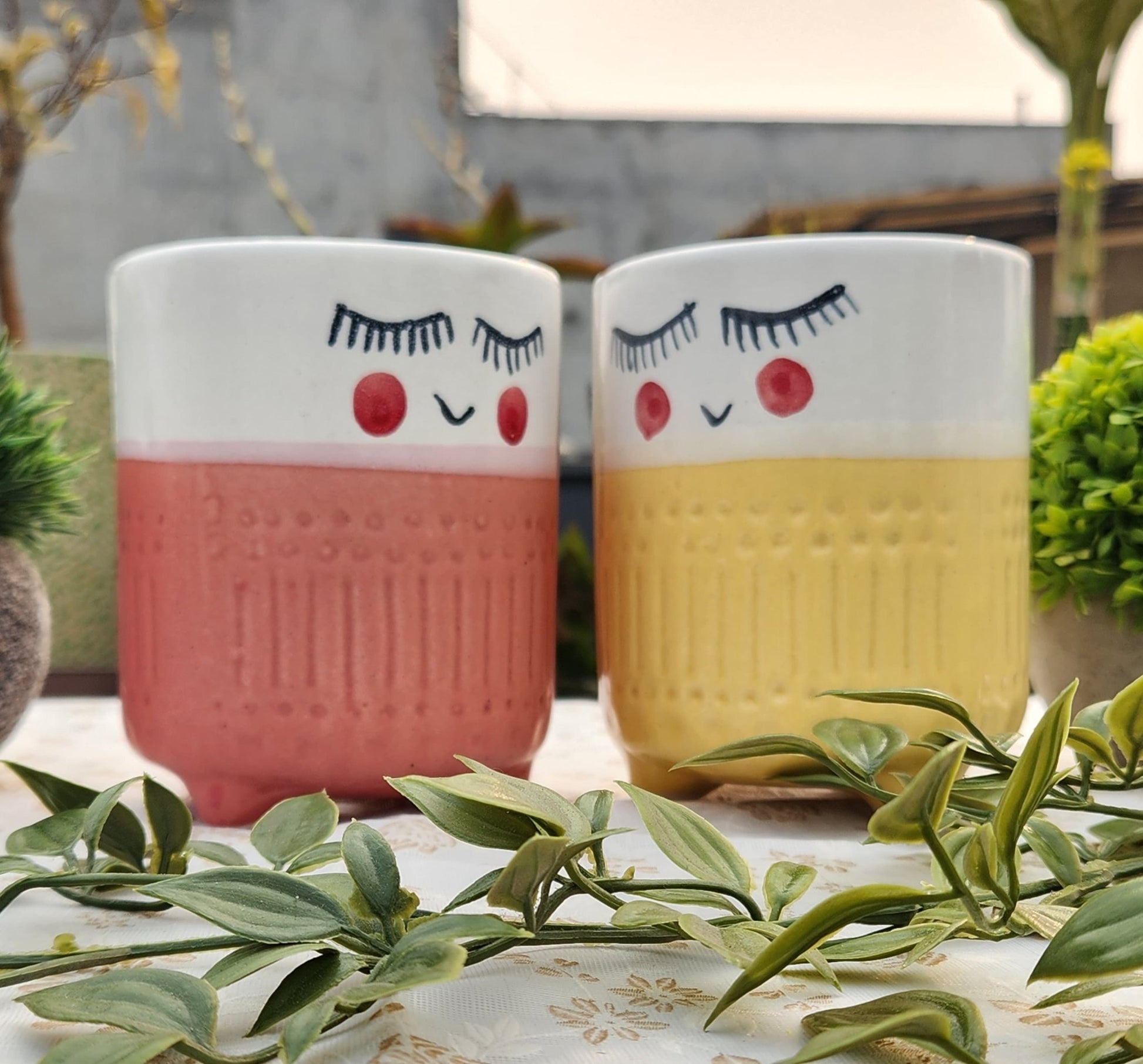 Set of 2 Handcrafted Cute Kitty Ceramic Home Planters - Ceramic She Wrote