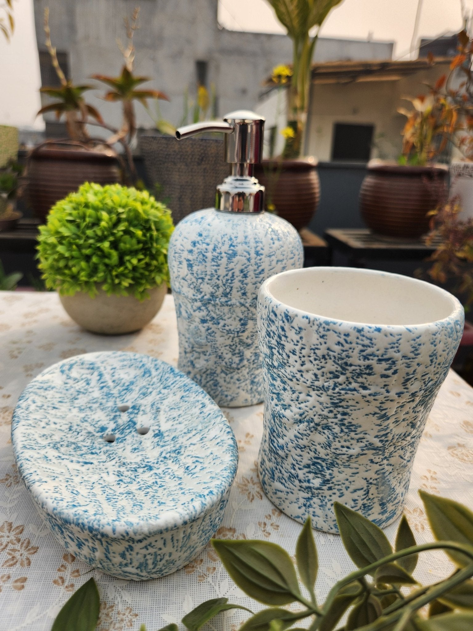 Set of 3 Aesthetic Ceramic Bathroom Accessories - Ceramic She Wrote