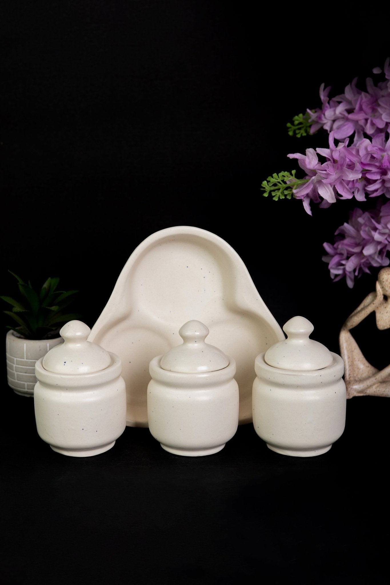 Set of 3 Aesthetic Dining table Handmade Ceramic Pickle and Chutney Jars - Ceramic She Wrote