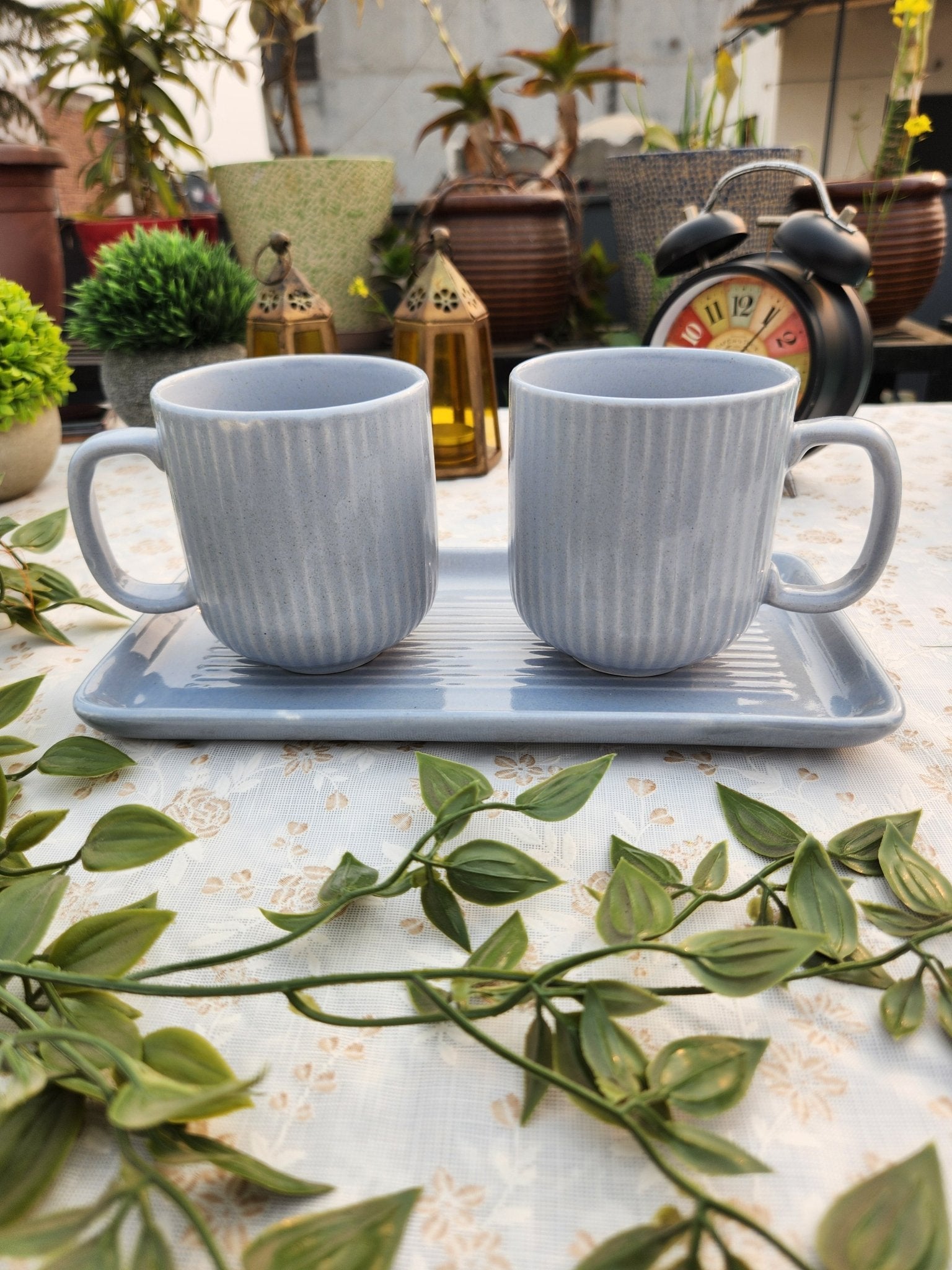 Set of 3 Elite Ceramic Coffee Mugs with Tray - Ceramic She Wrote