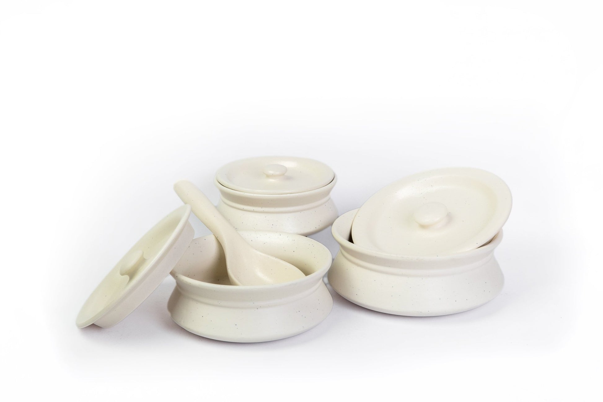 Set of 3 Handcrafted Handi Set with Lids and Serving Spoon - Ceramic She Wrote