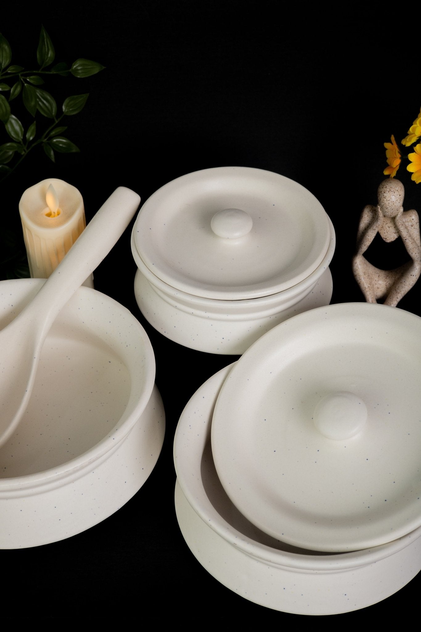 Set of 3 Handcrafted Handi Set with Lids and Serving Spoon - Ceramic She Wrote